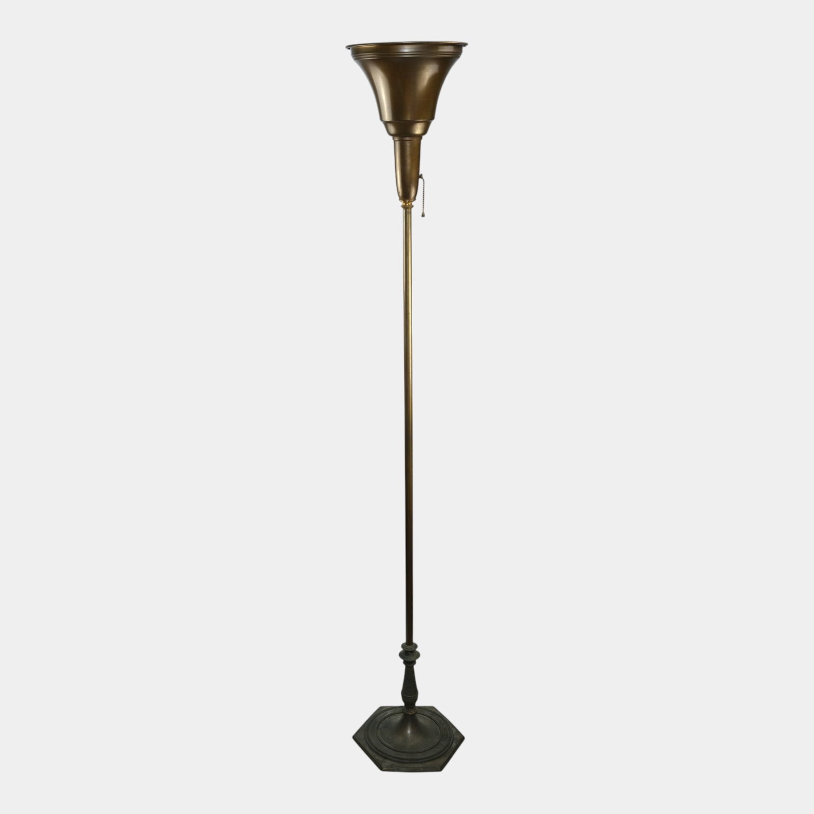 Mutual Sunset Lamp Co. Brass Body Hexagonal Base Art Deco Torchiere Floor Lamp (1 of 8)