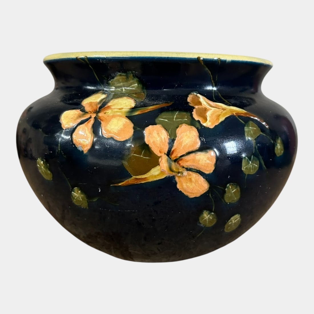 Weller Dickens Ware 1900s Art Pottery Orange Floral Jardiniere Planter 201 (1 of 7)