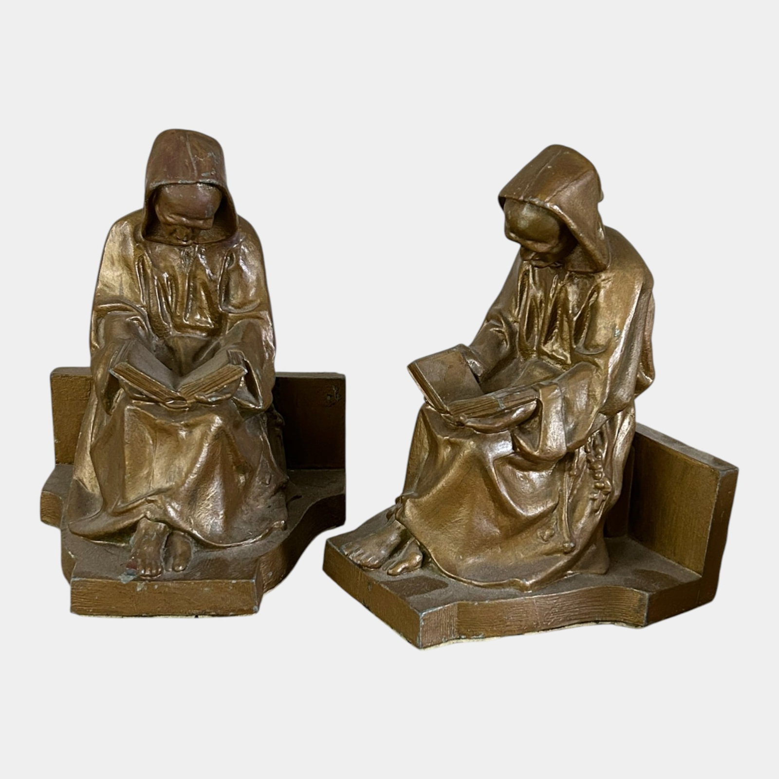 Early 20th Century Arts And Crafts Bronze-Tone Metal Figural Reading Monks Bookends (1 of 5)