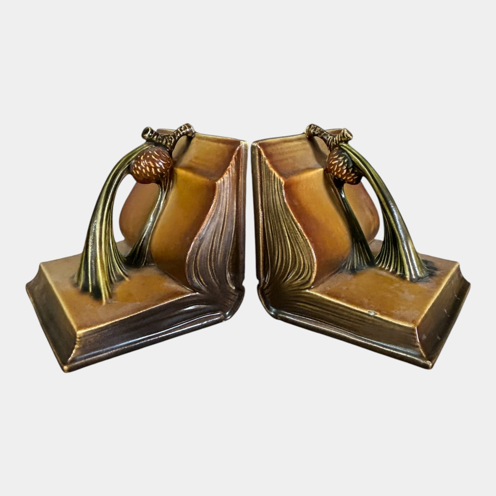 Roseville Pine Cone Brown 1936 Vintage Art Pottery Ceramic Bookends 1-4 (1 of 7)