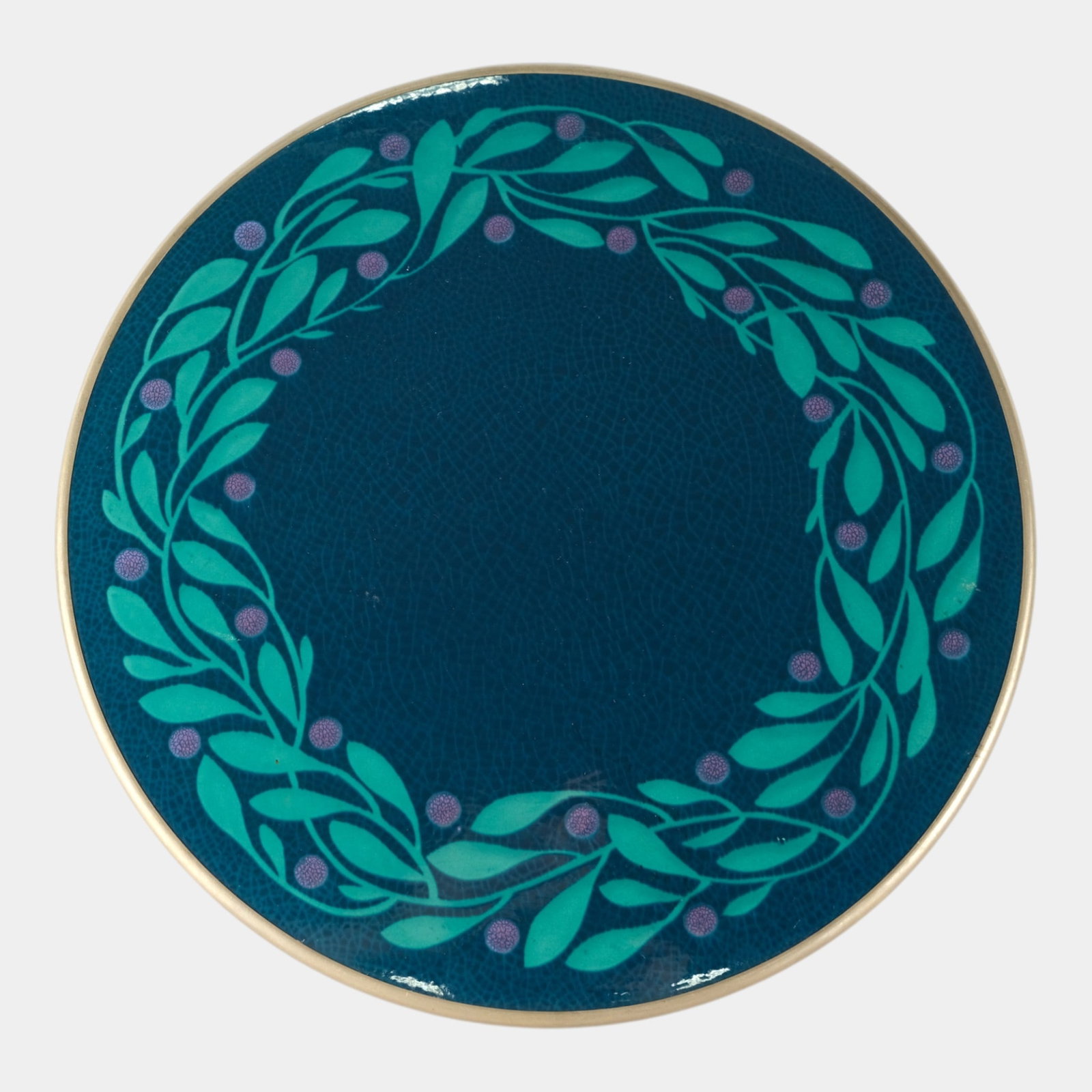 WMF German Silver-Tone Frame Art Nouveau Ceramic Mistletoe Painted Dish Cake Stand (1 of 8)