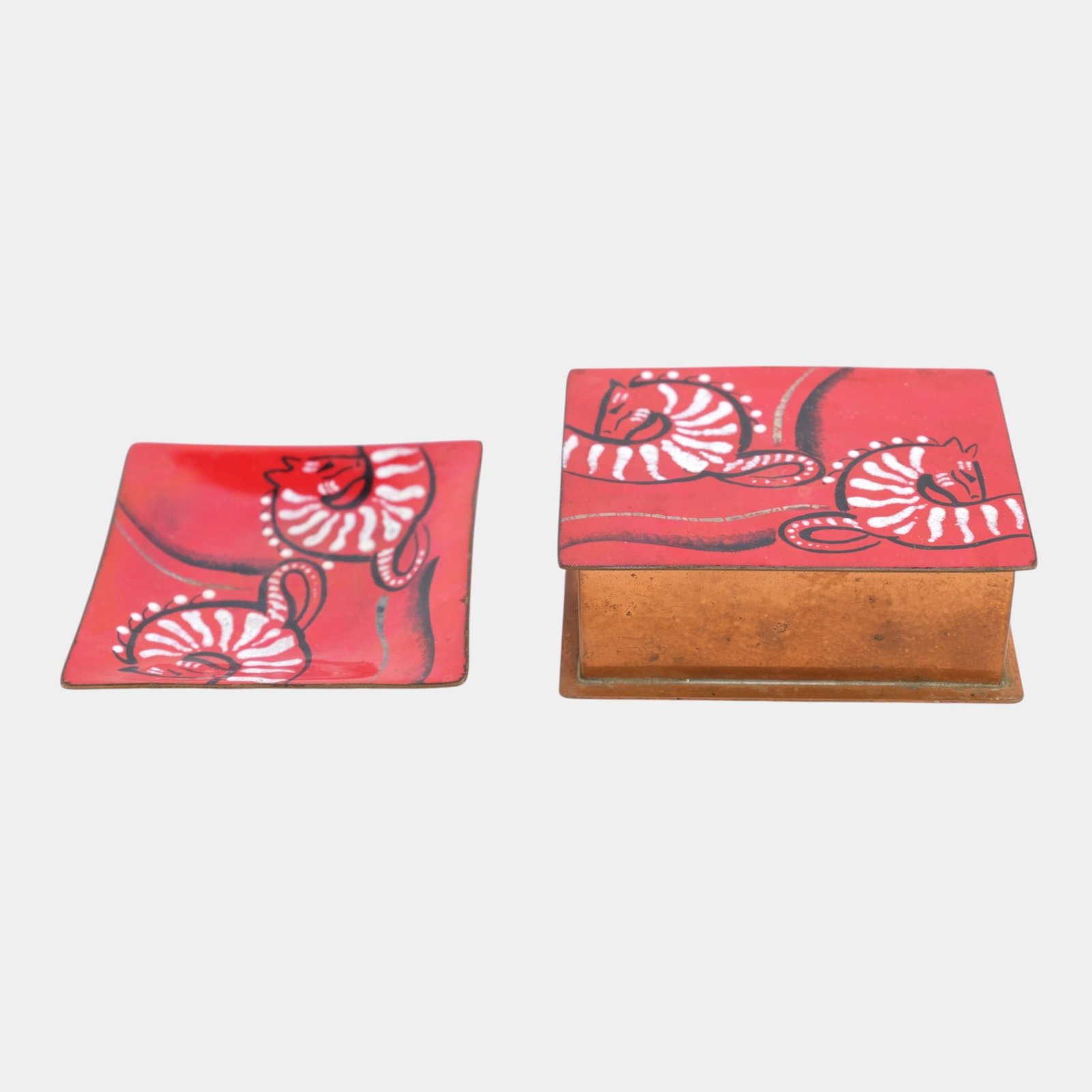 Claire Wyman Mid Century Modern Handcrafted Copper Enamel Trinket Box And Tray (1 of 8)