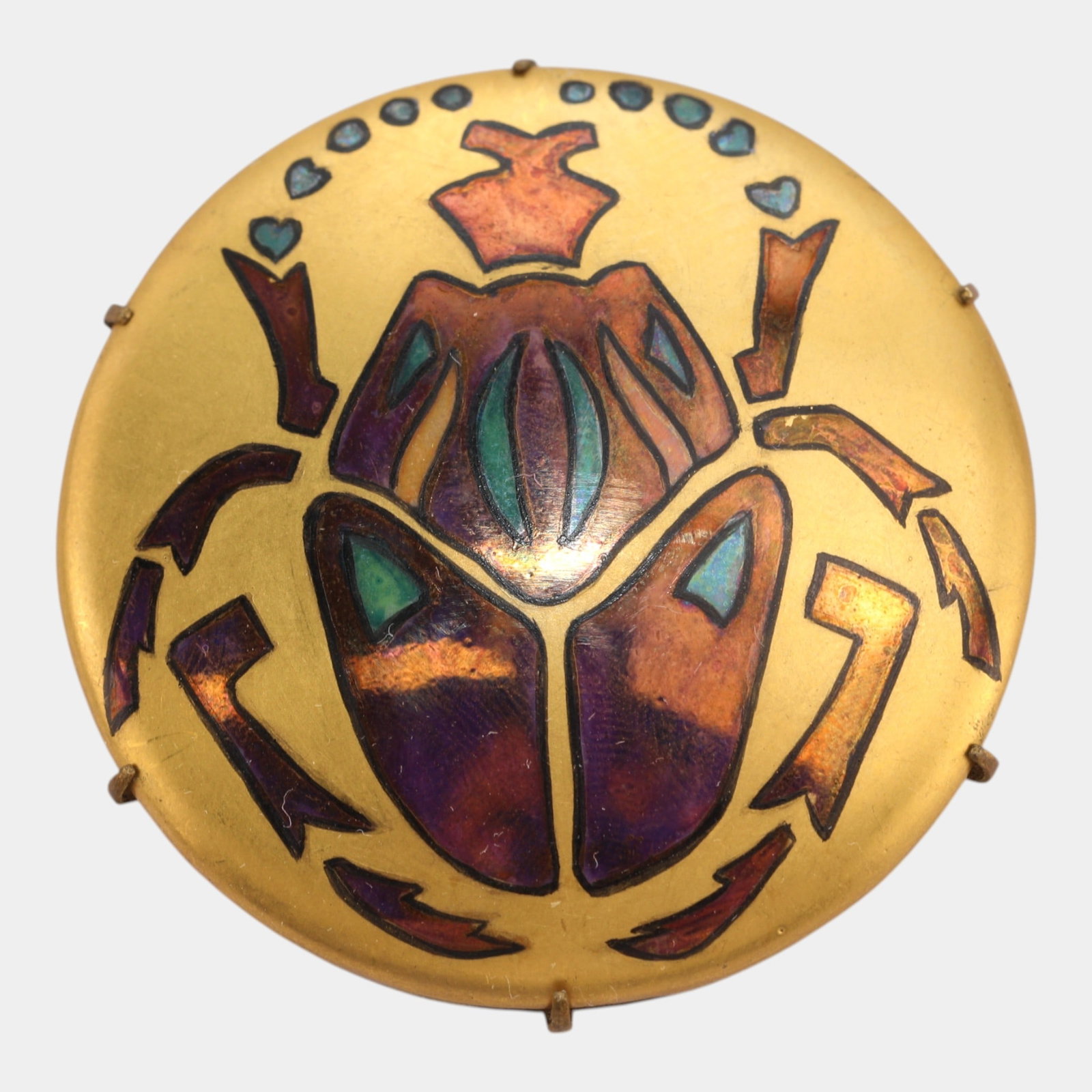 Early 20th Century Brass Hand Painted Egyptian Revival Beetle Scarab Brooch (1 of 6)