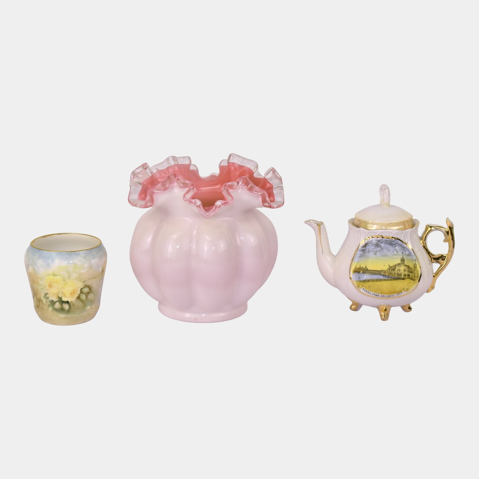 Fenton Peach Crest Vase & European Hand Painted Porcelain Teapot Vase (1 of 5)