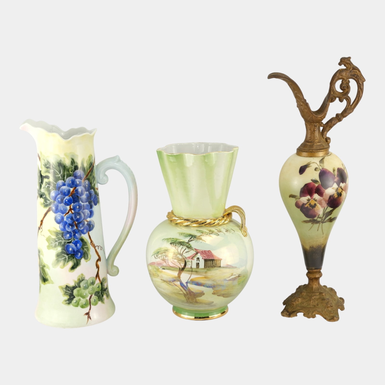 JP Limoges France Hand Painted Ewere With Other European Porcelain Ewer & Vase: We offer affordable in-house shipping on all items.For higher resolution images please visit bid.craftedauctions.com JP Limoges France Hand Painted Ewere With Other European Porcelain Ewer & Vase Exce