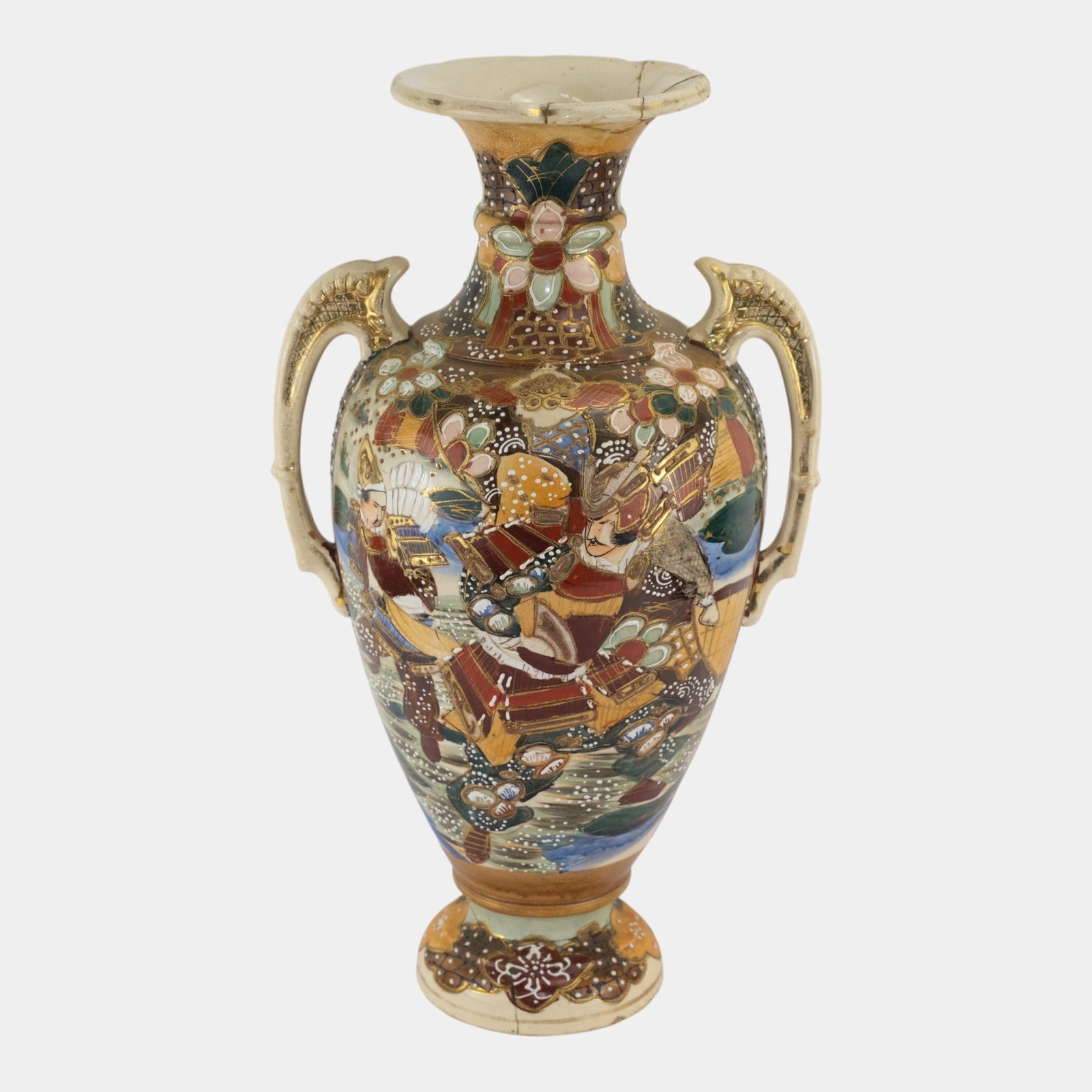Late 19th Century Japanese Art Pottery Satsuma Moriage Handled Floor Vase (1 of 4)