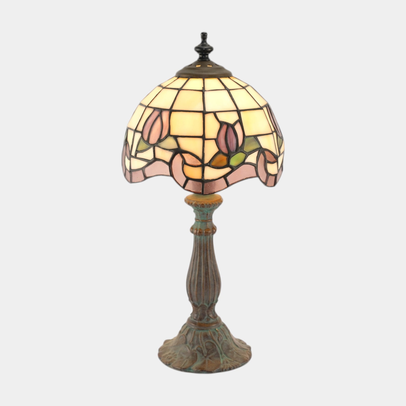 Late 20th Century Tiffany Style Art Nouveau Stained Glass Lamp With Metal Lily Pad Base (1 of 6)