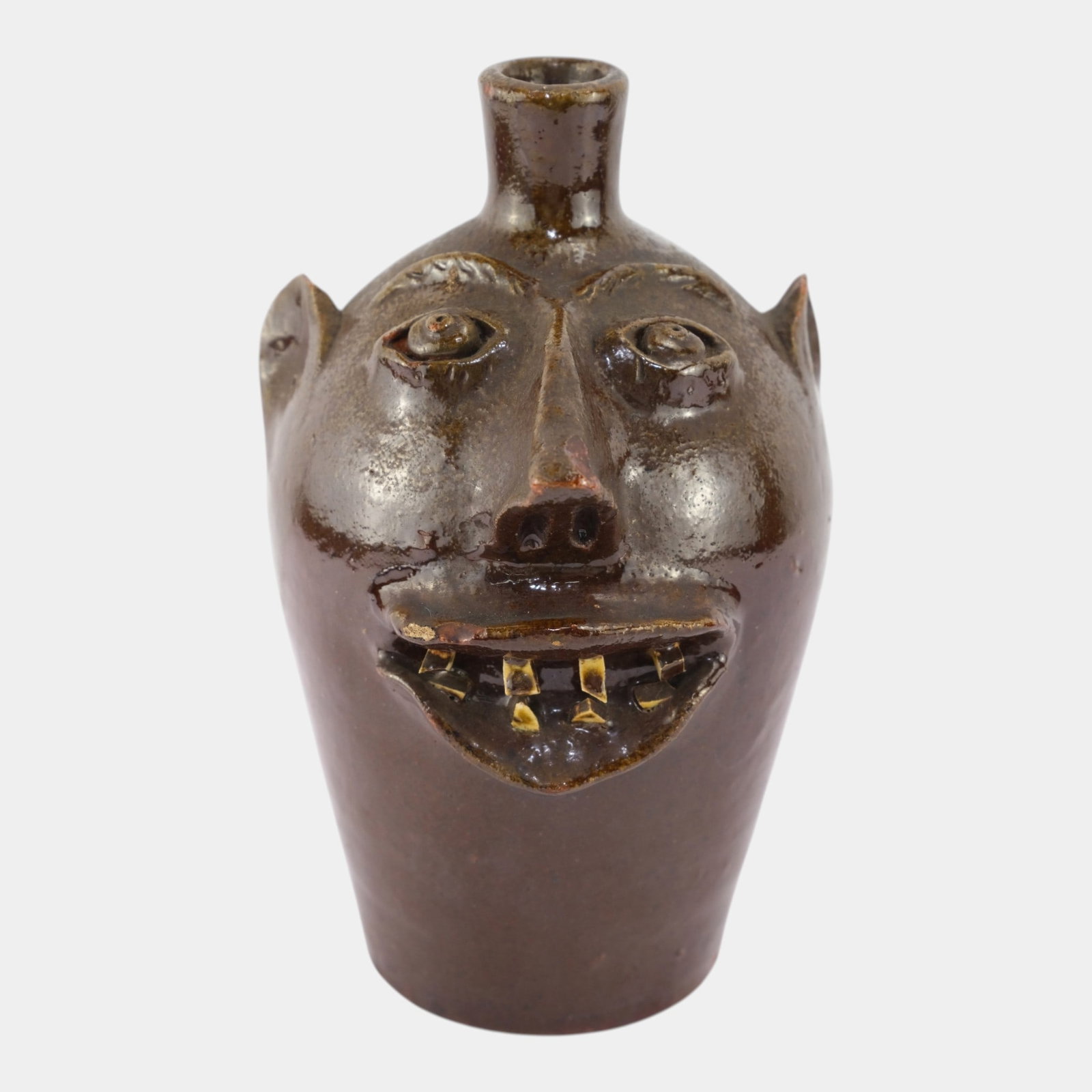 Brown Pottery North Carolina Vintage Hand Made Stoneware Folk Art Face Jug (1 of 7)