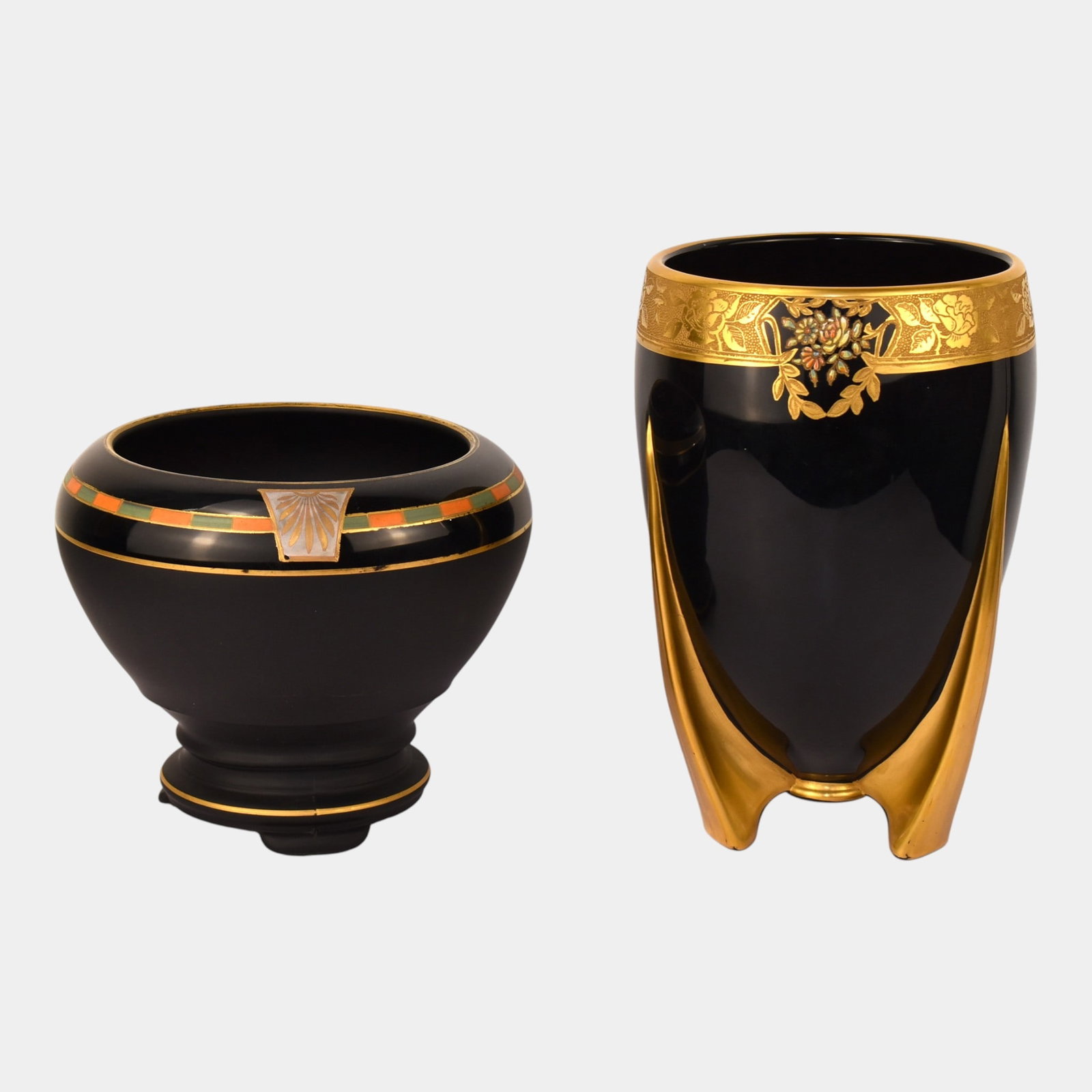 Duncan Miller 1930s Art Deco Black Glass Rocket Vase & Other Art Deco Glass Vase (1 of 3)