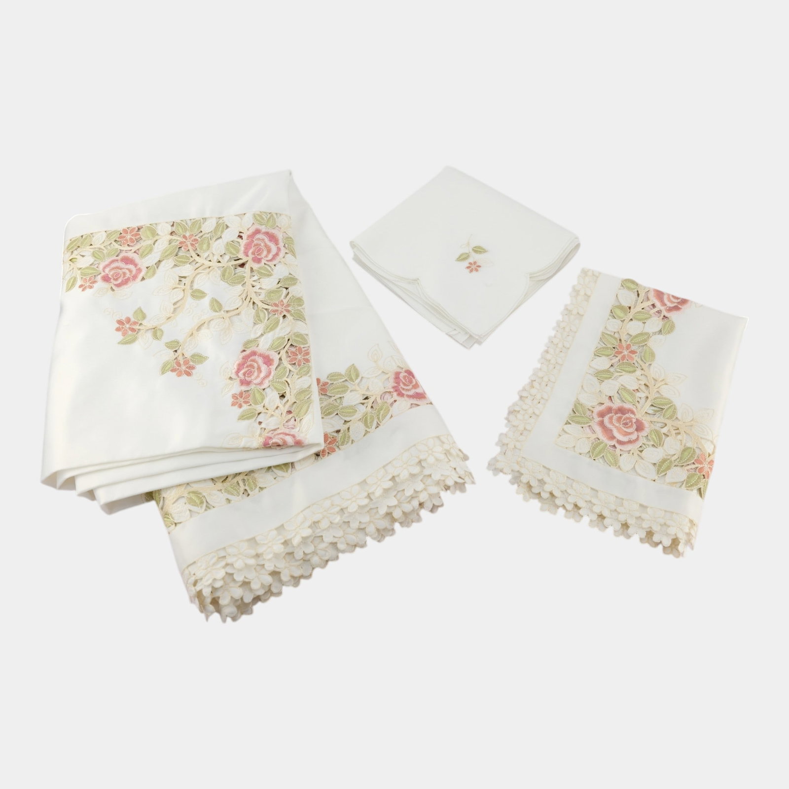 Vintage Rose Embroidered Tablecloth & Table Runner With A Set Of 8 Matching Napkins (1 of 3)