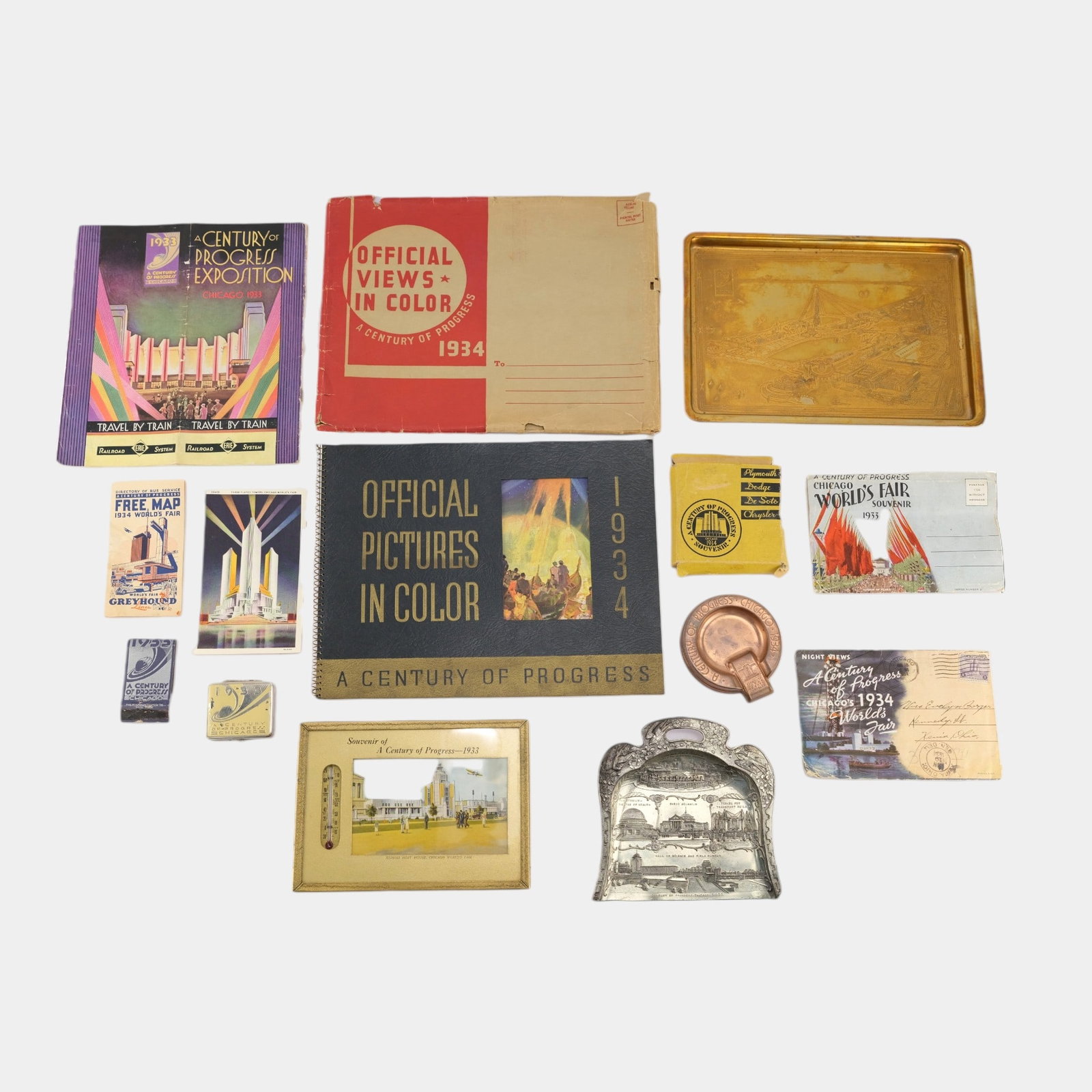 Chicago Worlds Fair 1933-1934 Paper Ephemera, Trays, Frame, & Other Souvenirs (1 of 4)