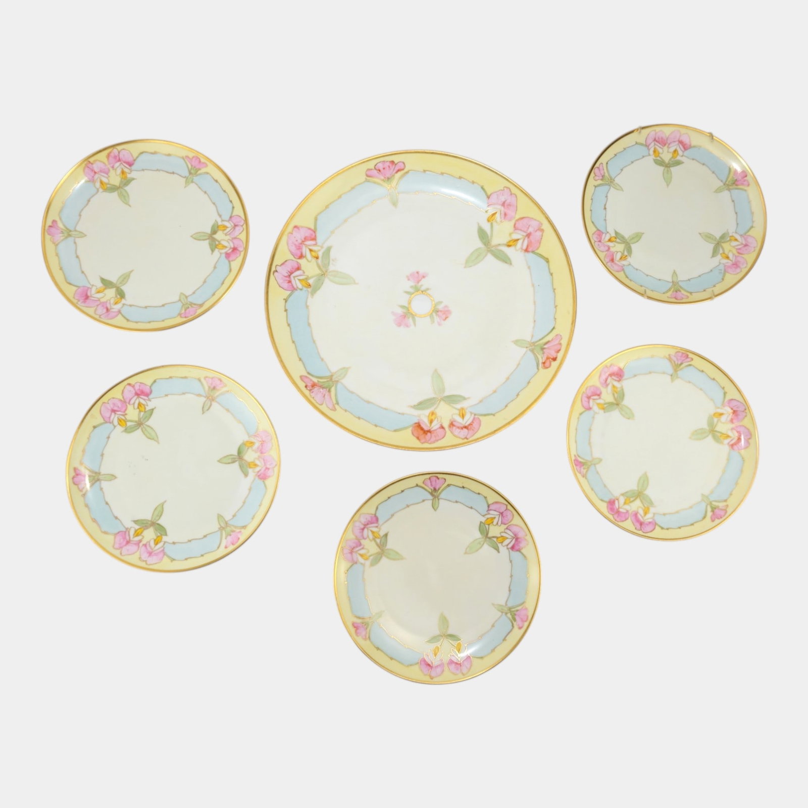MZ Austrian KPM Hand Painted Art Nouveau Yellow Pink Floral Porcelain Plates: We offer affordable in-house shipping on all items.For higher resolution images please visit bid.craftedauctions.com MZ Austrian KPM Hand Painted Art Nouveau Yellow Pink Floral Porcelain Plates Excell
