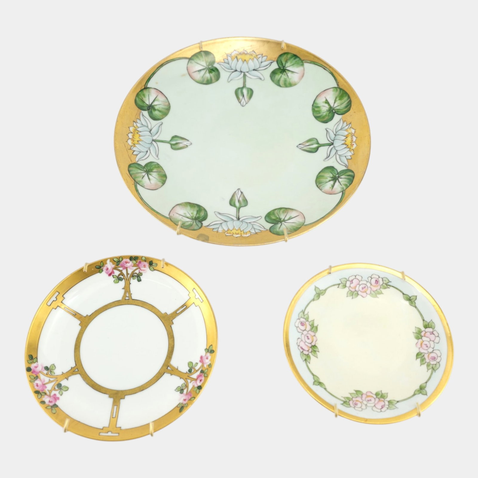 Classic, Gotham, & Thomas Bavarian And Austrian Hand Painted Pink Floral Serving Plates Saucers (1 of 7)
