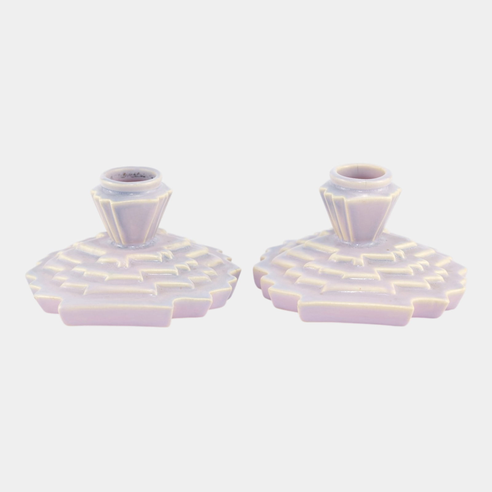 Weller Lorbeek 1920s Vintage Art Deco Pottery Purple Ceramic Candle Holders: We offer affordable in-house shipping on all items.For higher resolution images please visit bid.craftedauctions.com Weller Lorbeek 1920s Vintage Art Deco Pottery Purple Ceramic Candle Holders Tight h