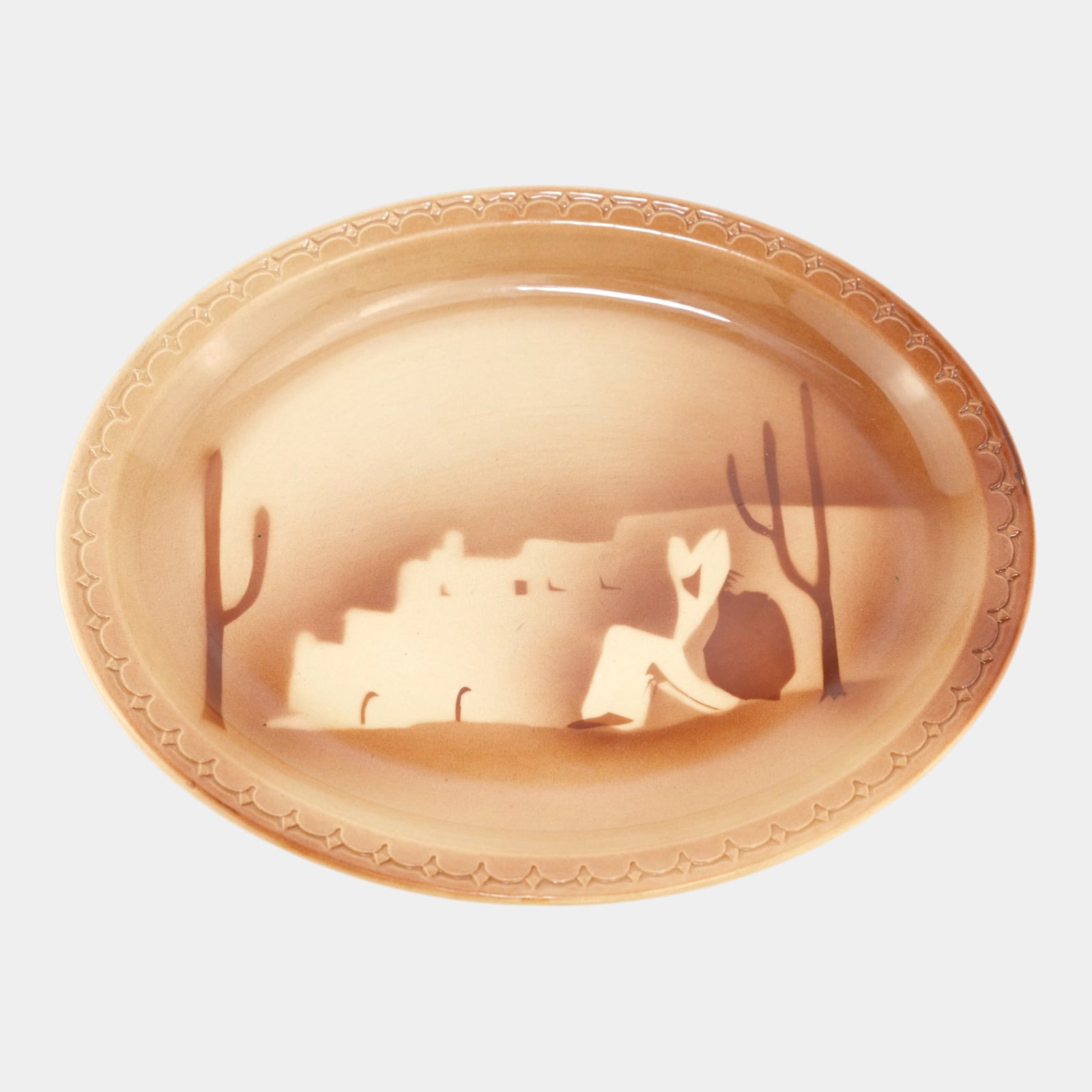 Syracuse China Co. 1940s Econo-Rim Airbrushed Southwester Siesta Scenic Platter (1 of 4)
