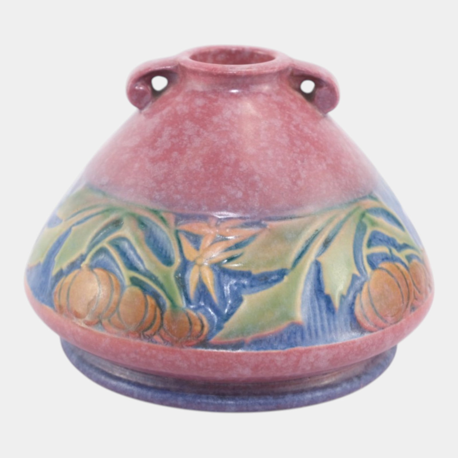Roseville Baneda Pink 1932 Vintage Art Deco Pottery Ceramic Vase 605-6: We offer affordable in-house shipping on all items.For higher resolution images please visit bid.craftedauctions.com Roseville Baneda Pink 1932 Vintage Art Deco Pottery Ceramic Vase 605-6 Compact two-