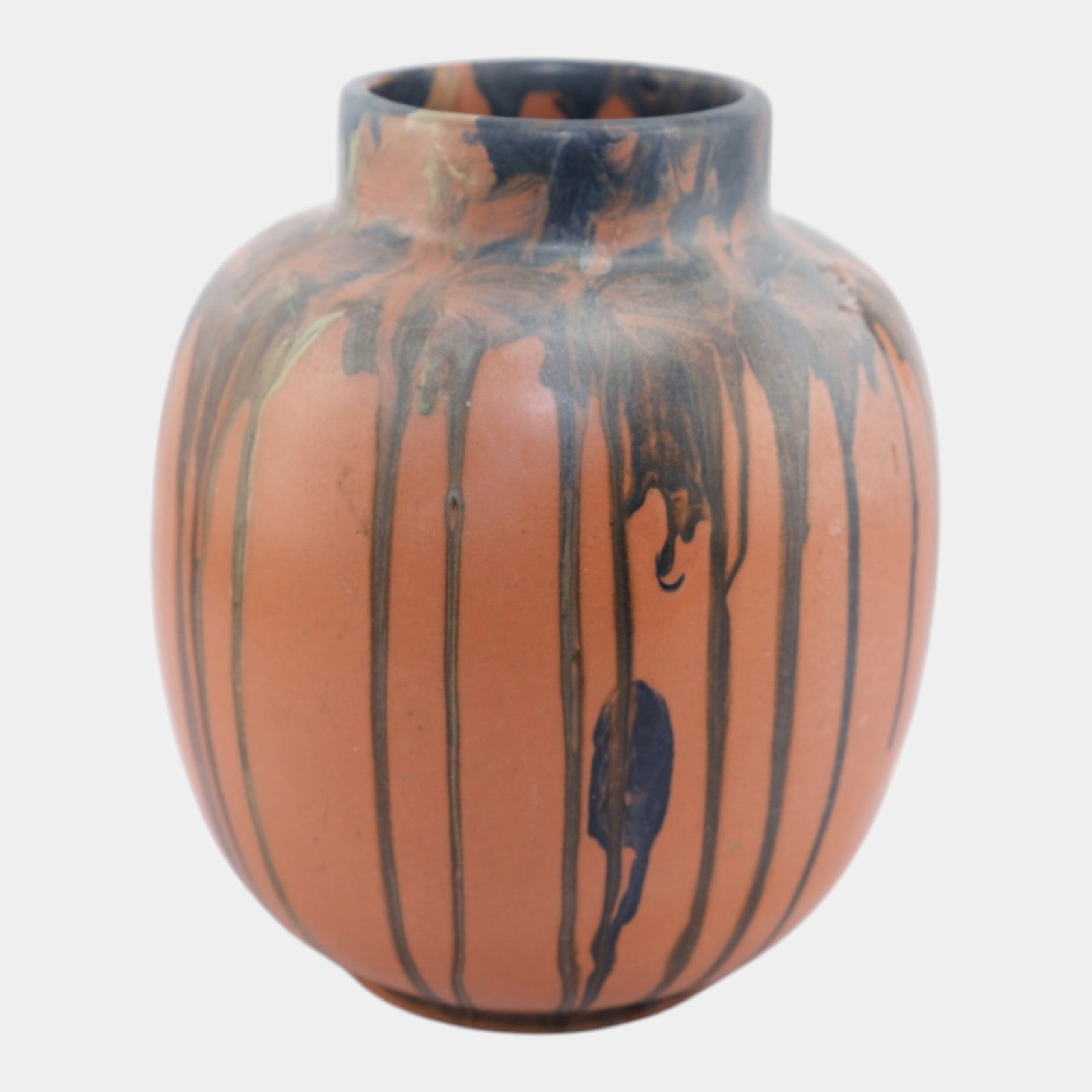 Peters And Reed Shadow Ware 1920s Vintage Art Pottery Brown Black Drip Bulbous Vase (1 of 6)