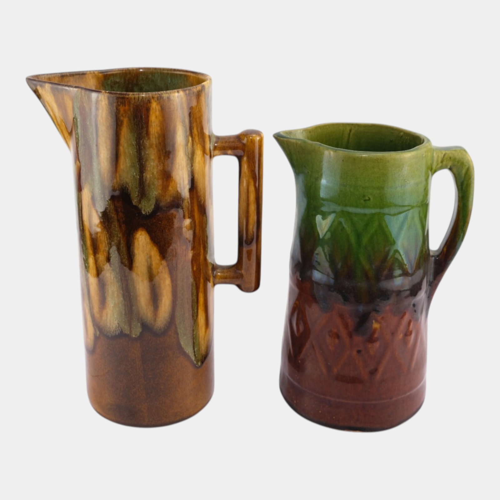 Dryden Hot Springs Arkansas Art Pottery Brown Green Pitcher With Majolica Pitcher (1 of 7)