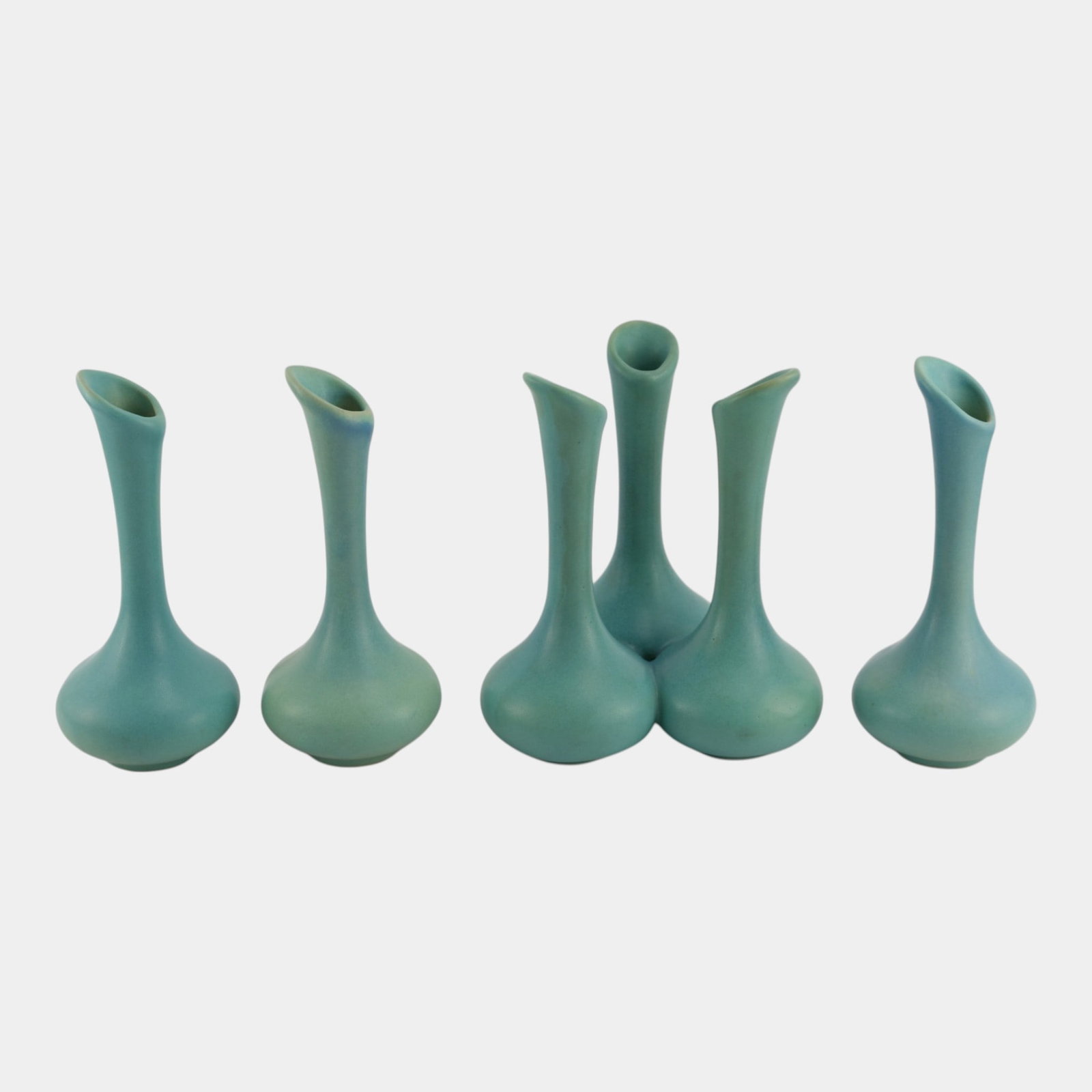 Van Briggle Mid Century Modern Pottery Turquoise Bud Vases & Triple Bud Vase (1 of 6)