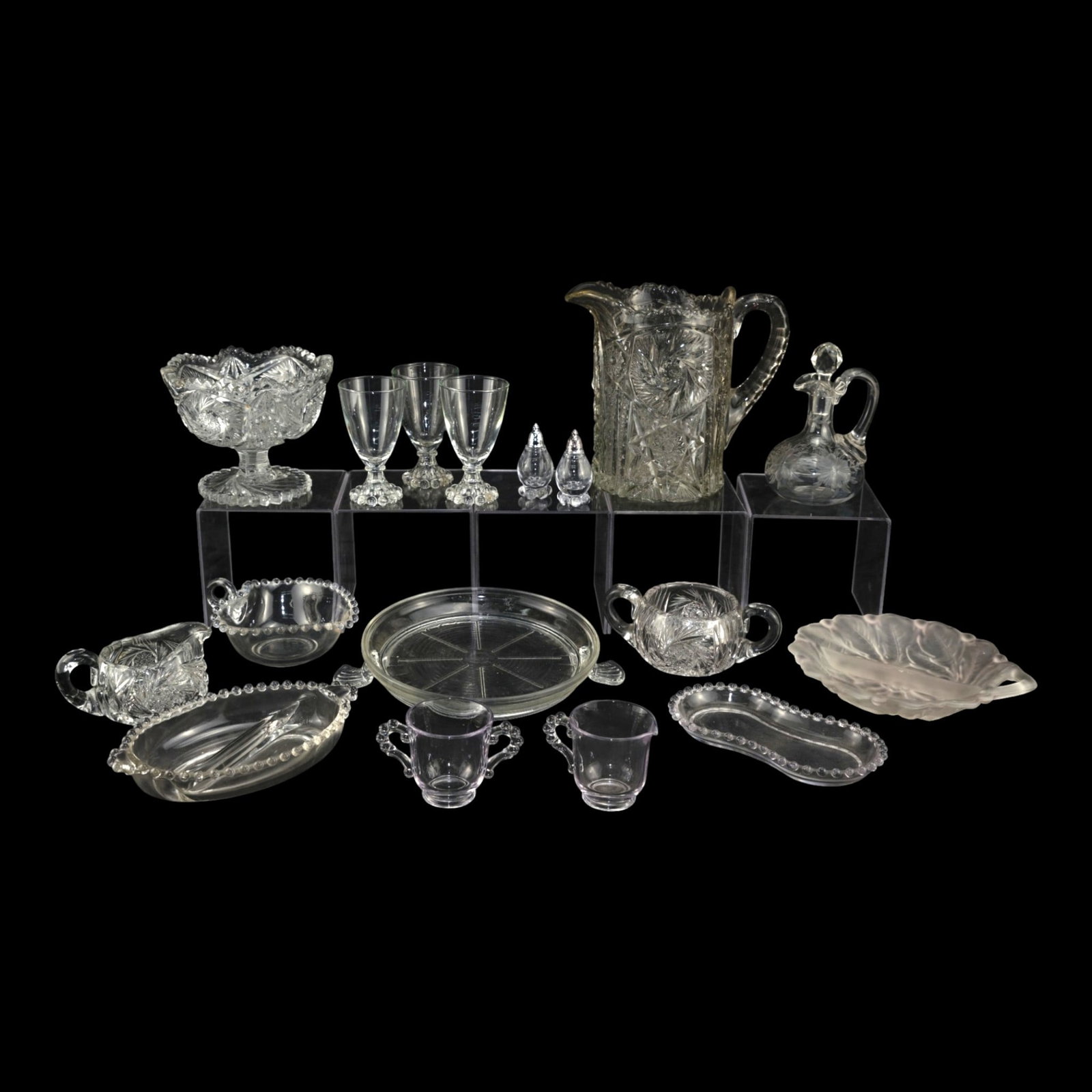 20th Century Clear Glass Table Ware & Accents Including Fire King And Candlewick: We offer affordable in-house shipping on all items.For higher resolution images please visit bid.craftedauctions.com 20th Century Clear Glass Table Ware & Accents Including Fire King And Candlewick Ex