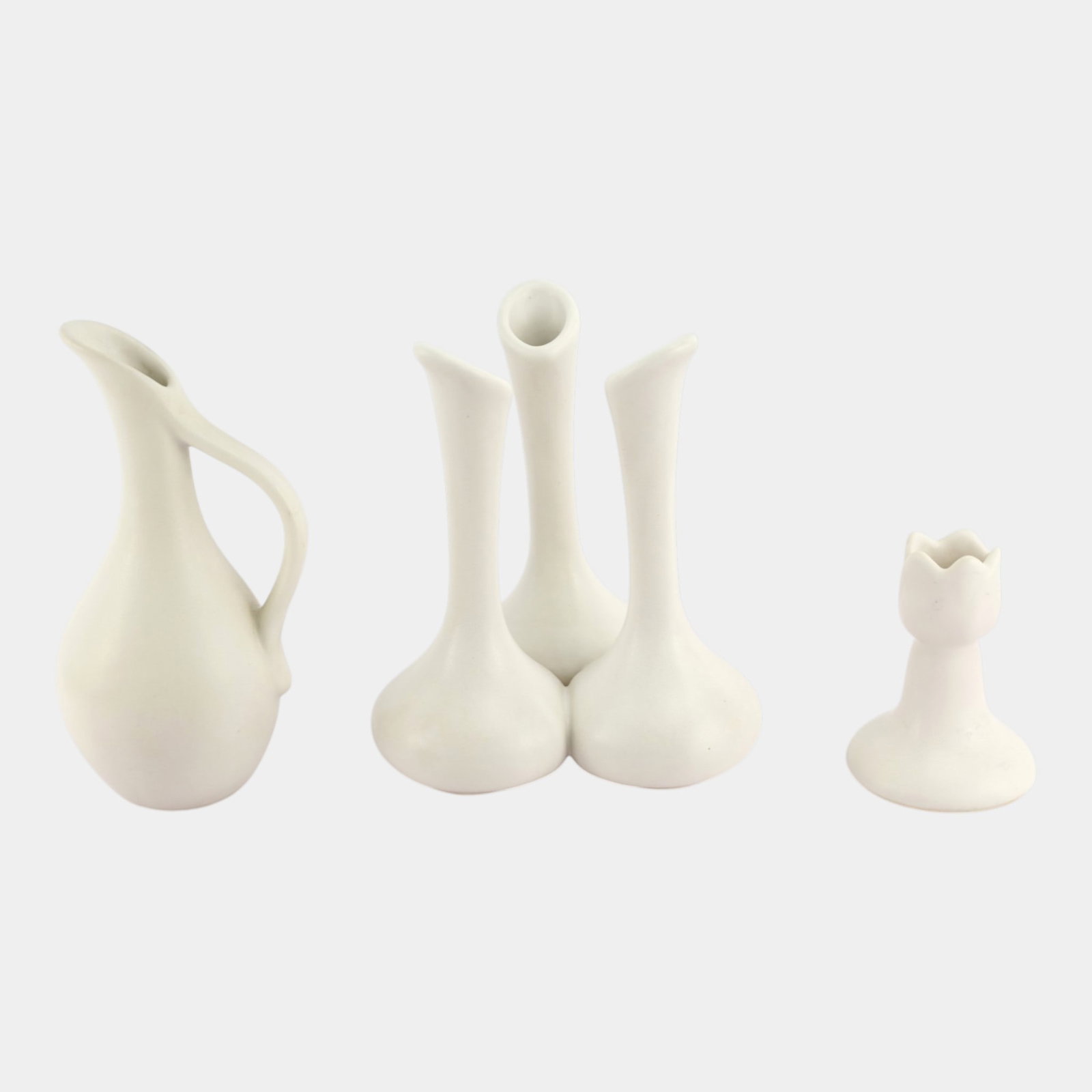 Van Briggle Art Pottery Matte White Ceramic Ewer Triple Bud Vase Tulip Candleholder (1 of 6)
