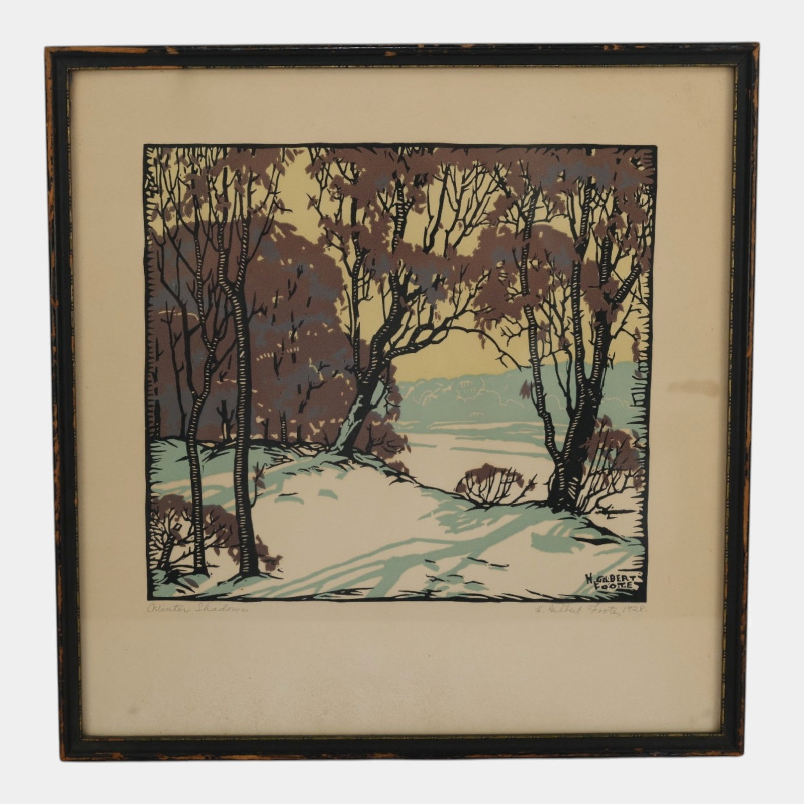 Henry Gilbert Foote (American, 1896-1986) "Winter Shadows"Framed Forest Snowscape Woodblock Print (1 of 4)