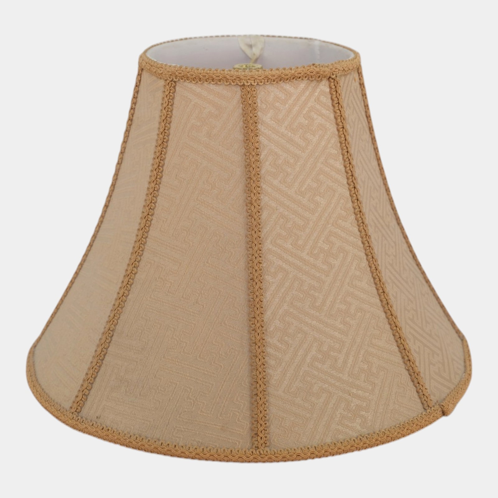 Vintage Beige Bell Form Lamp Shade With Geometric Woven Fabric And Trim Accents (1 of 4)