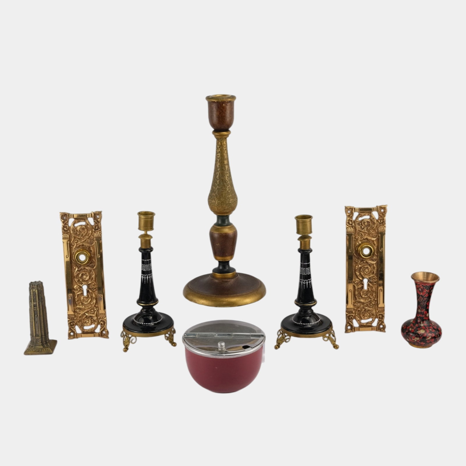 Early To Mid 20th Century Metal Decorative Items Escutcheon, Candle Holders, Vase, & More (1 of 6)