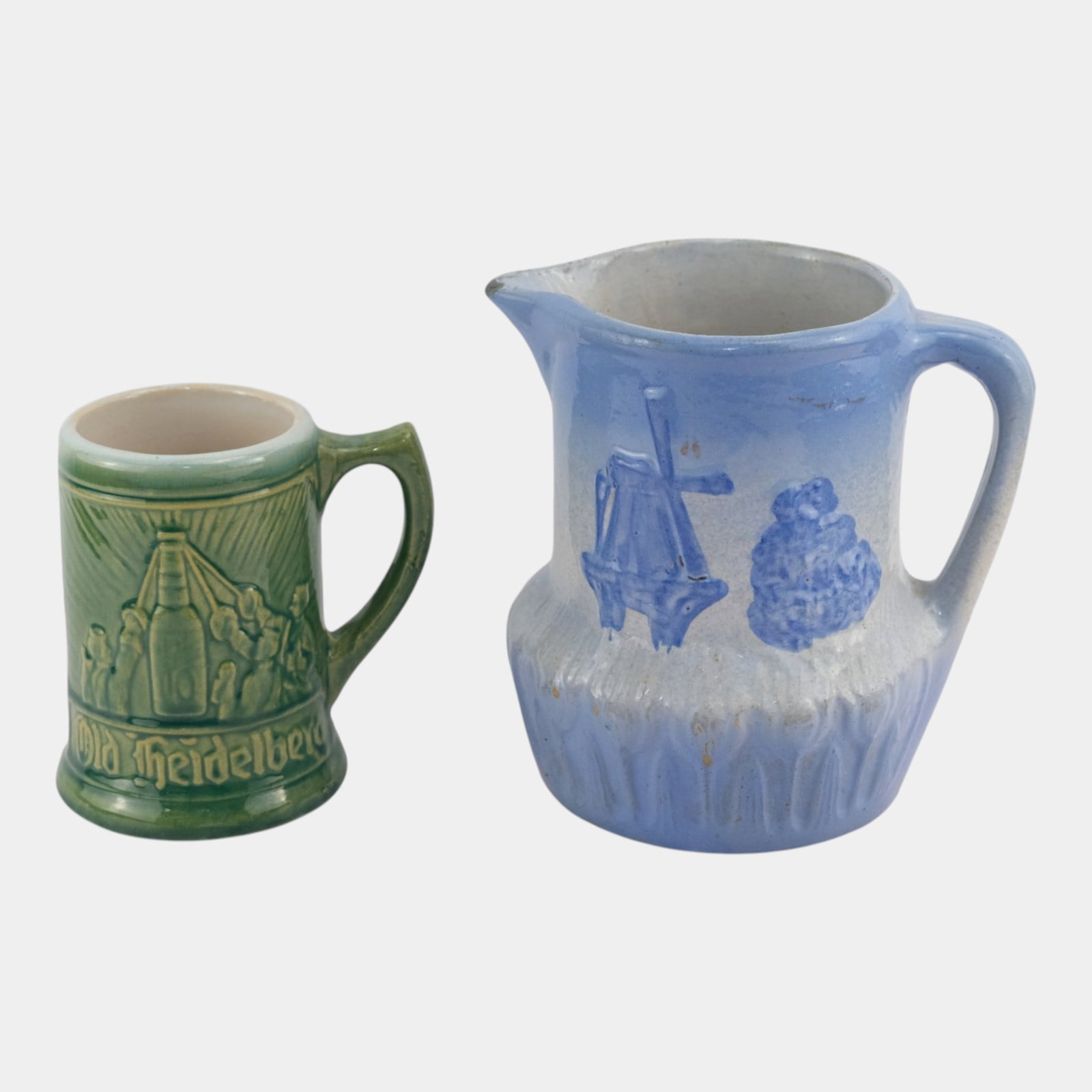 Brush McCoy Blue Dutch Windmill Pitcher & Blatz Old Heidelberg Green Pottery Three Musketeers Mug (1 of 4)