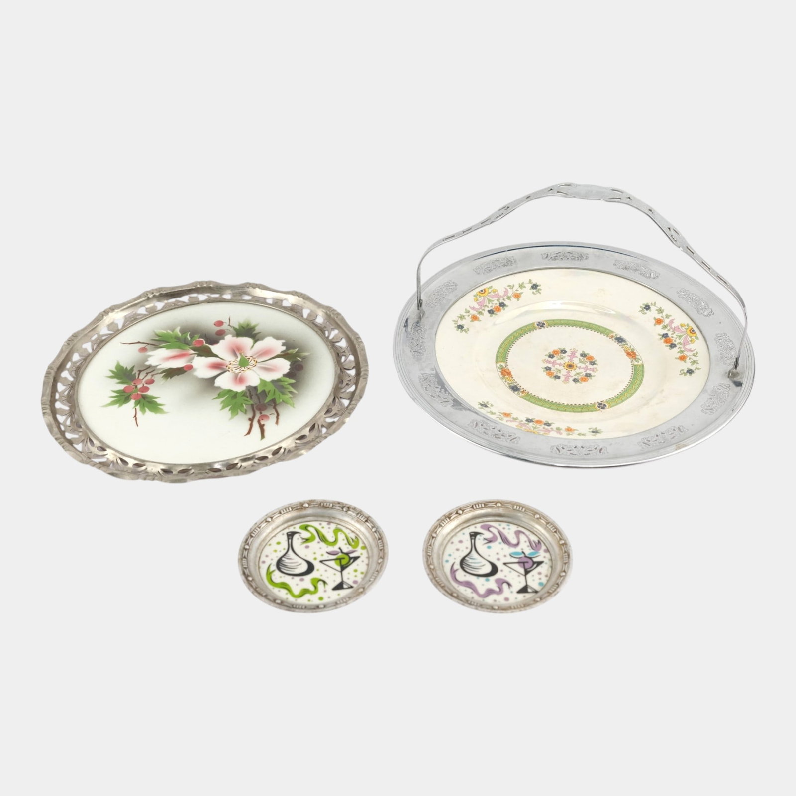 Hall China Co, Farberware, & MD Hand Painted Floral Motif Serving Trays & Coasters (1 of 5)