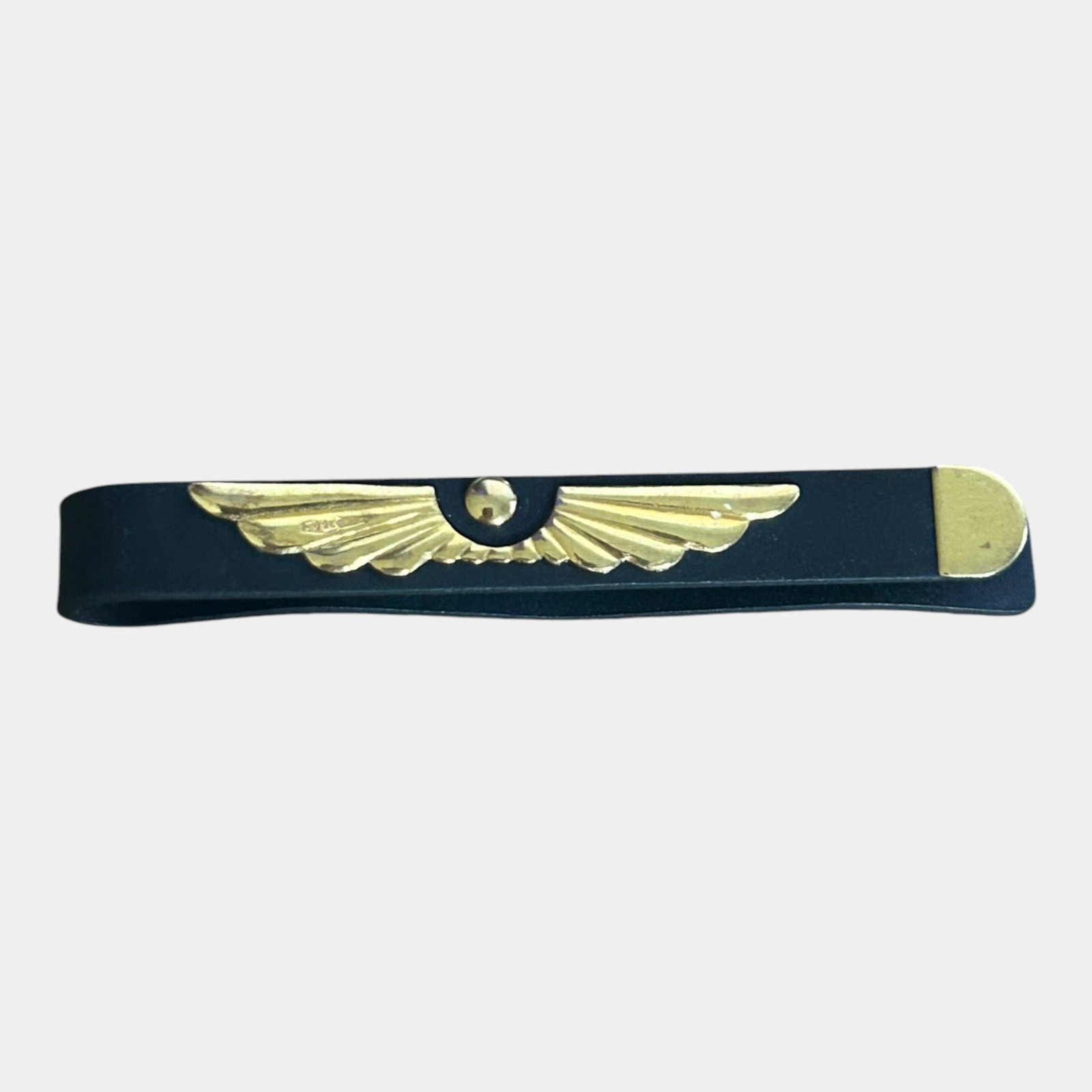 18K 750 Yellow Gold Applied Art Deco Wing Design Black Metal Tie Bar Clip (1 of 4)