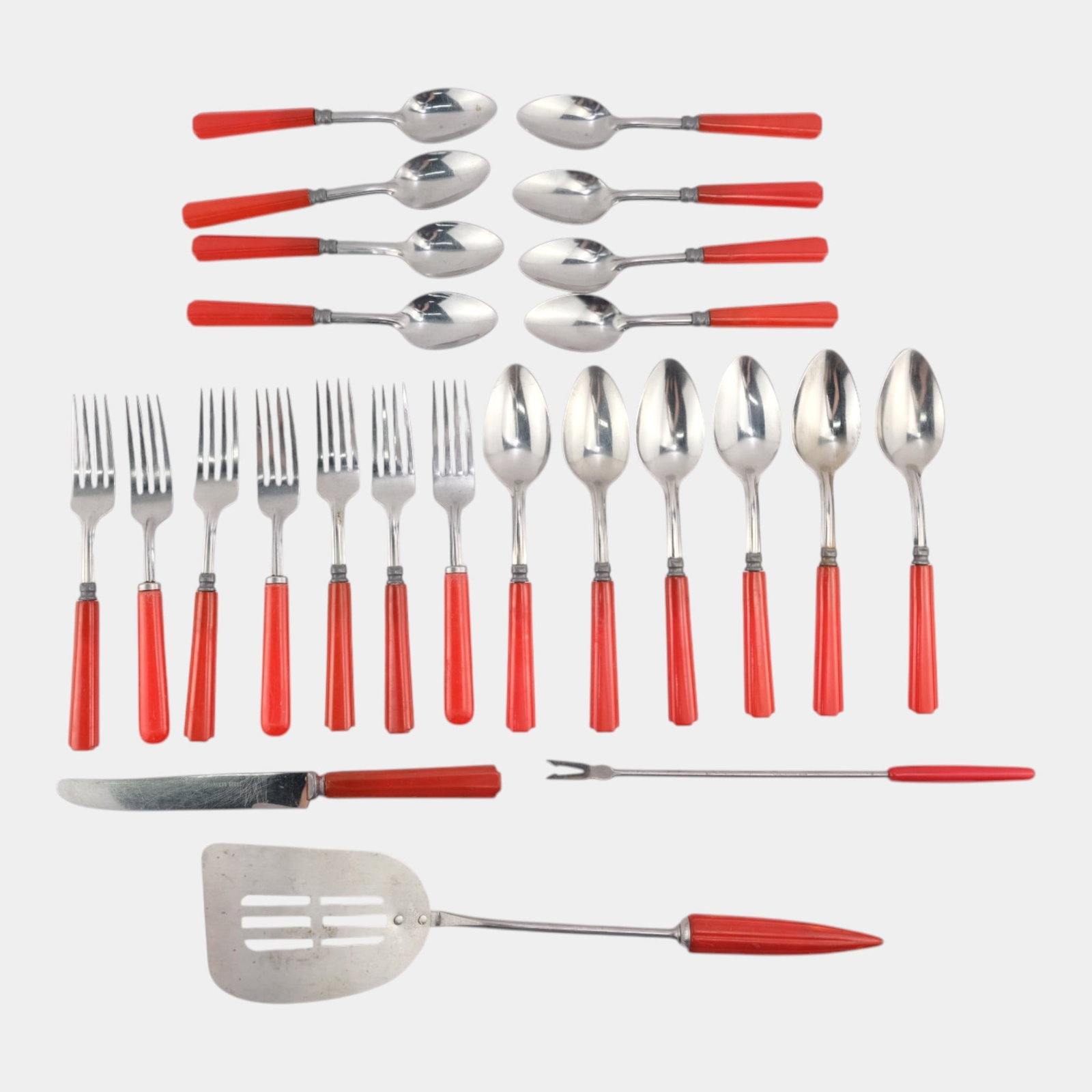 Androck Art Deco Red Bakelite Handled 24pc Silverware Set (1 of 6)