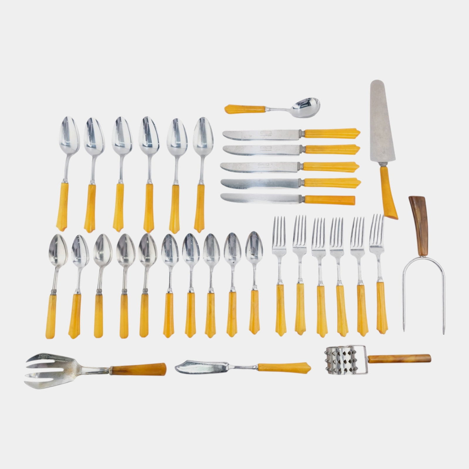 Perma Brite Art Deco Orange Bakelite Handled 33pc Silverware Set (1 of 7)