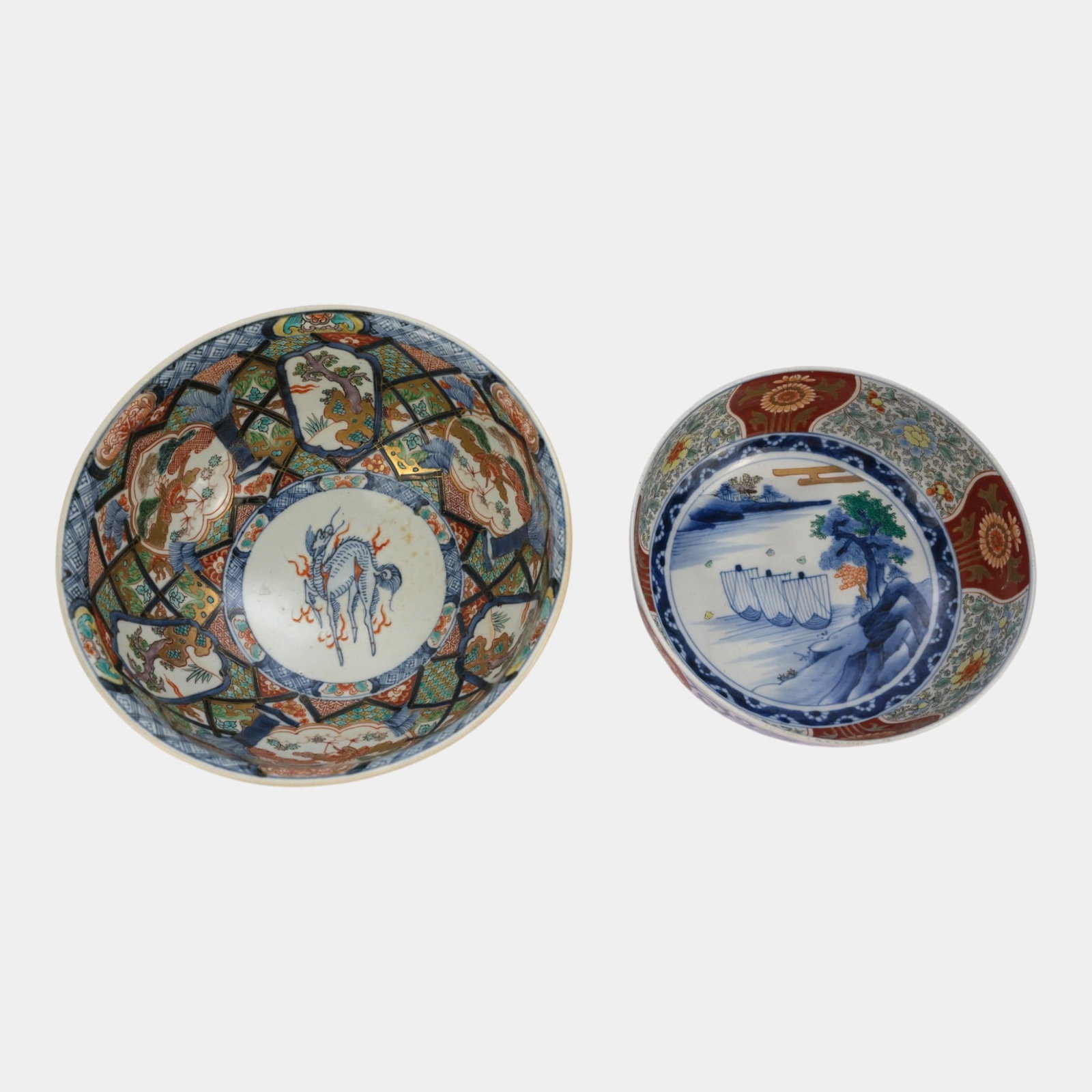 Japanese 20th Century Porcelain Dragon & Seascape Sail Boats Decorated Motif Imari Bowls: We offer affordable in-house shipping on all items.For higher resolution images please visit bid.craftedauctions.com Japanese 20th Century Porcelain Dragon & Seascape Sail Boats Decorated Motif Imari 