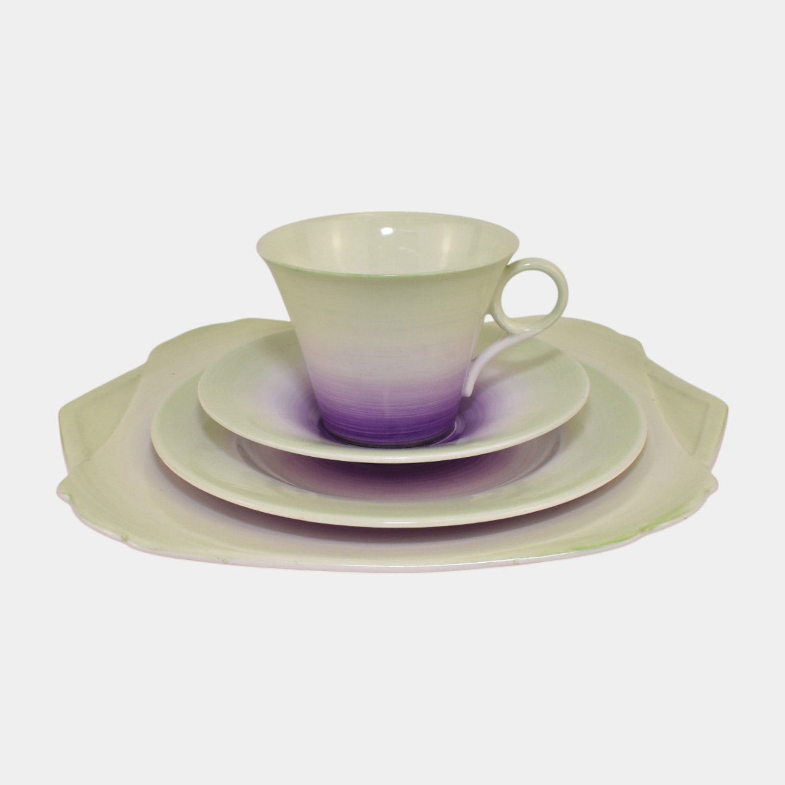 Shelley Regent Purple Band English 1930s Bone China Teacup Saucer And Plates: We offer affordable in-house shipping on all items.For higher resolution images please visit bid.craftedauctions.com Shelley Regent Purple Band English 1930s Bone China Teacup Saucer And Plates Softly