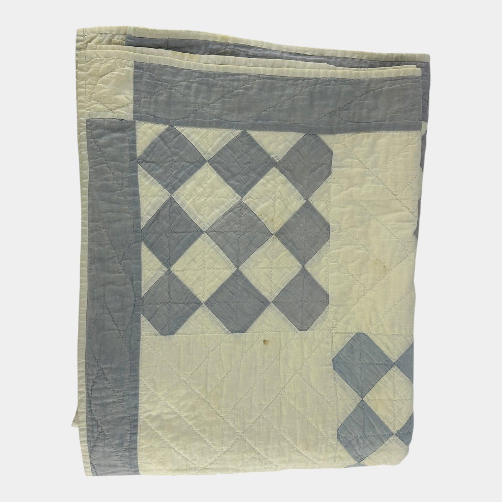 Vintage Hand Stitched Blue And White Geometric Patchwork Quilt Bedspread Blanket (1 of 4)