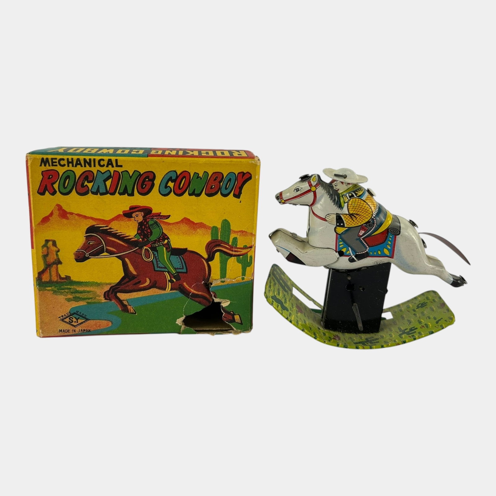 Mechanical Rocking Cowboy On Horse SY Japan Tin Litho Horse Toy (1 of 6)