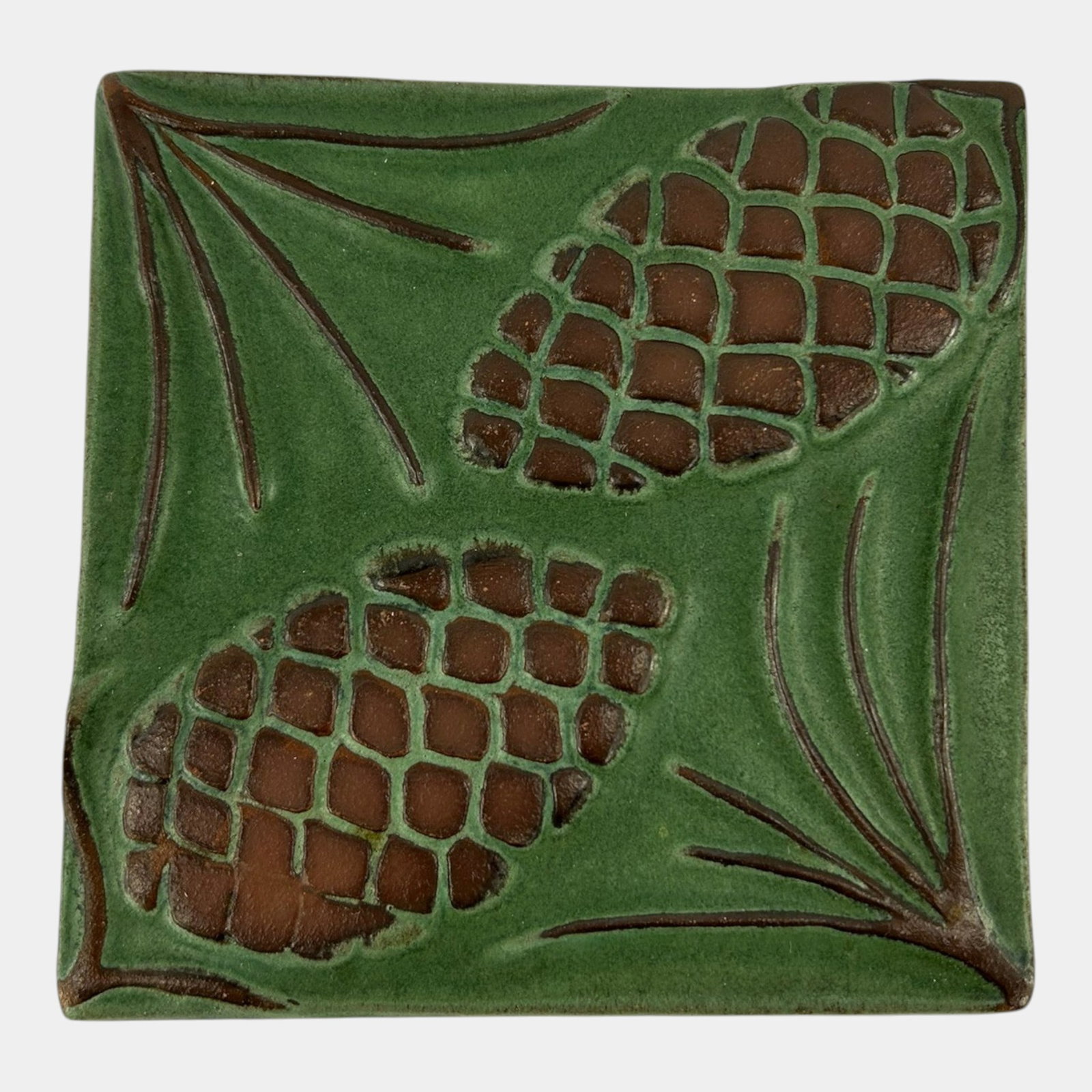 Ashville Tileworks Arts And Crafts Style Matte Green Pine Cones & Needle Tile (1 of 3)