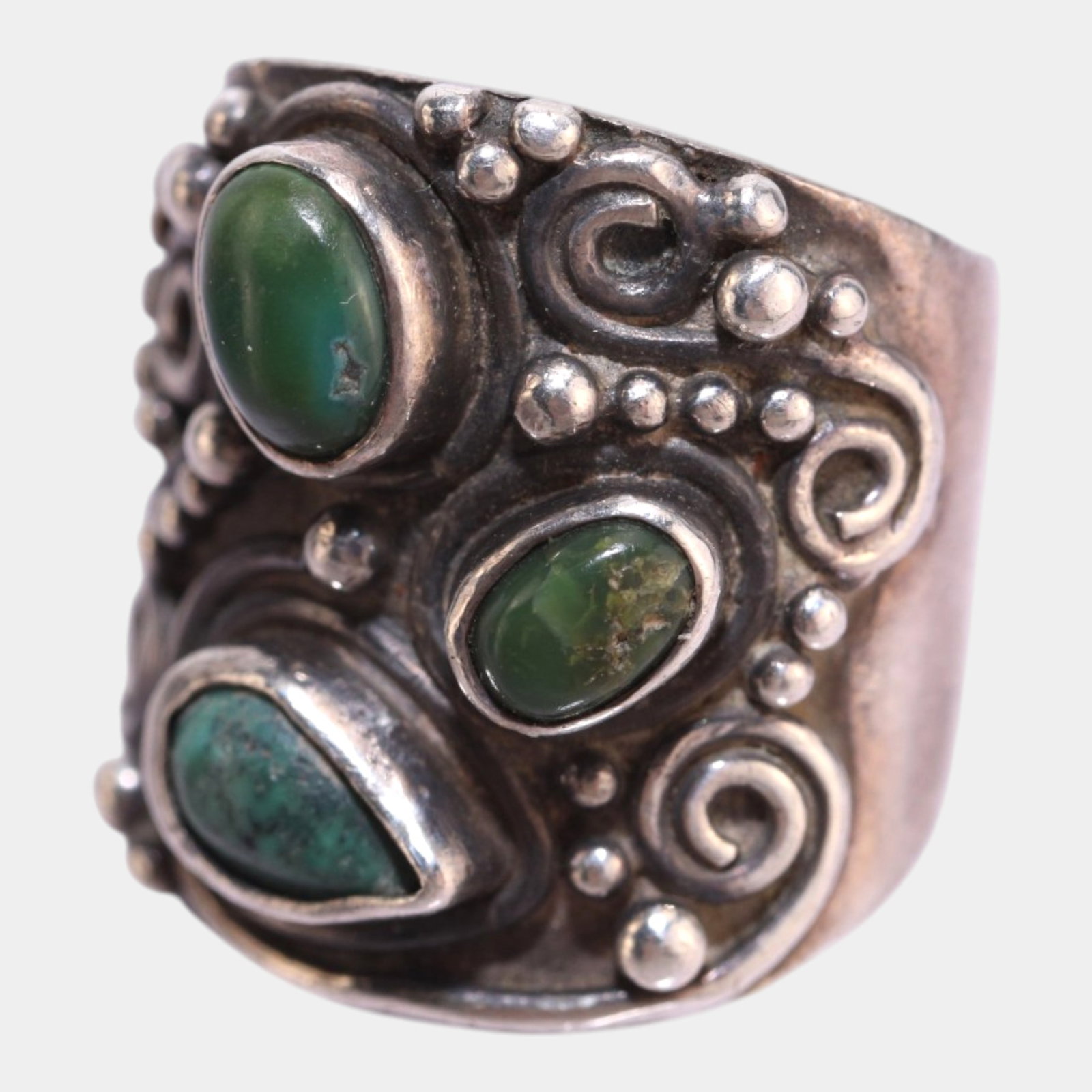 Native American Sterling Silver Turquoise Cabochon Modernist Statement Ring Size 5.25 (1 of 4)