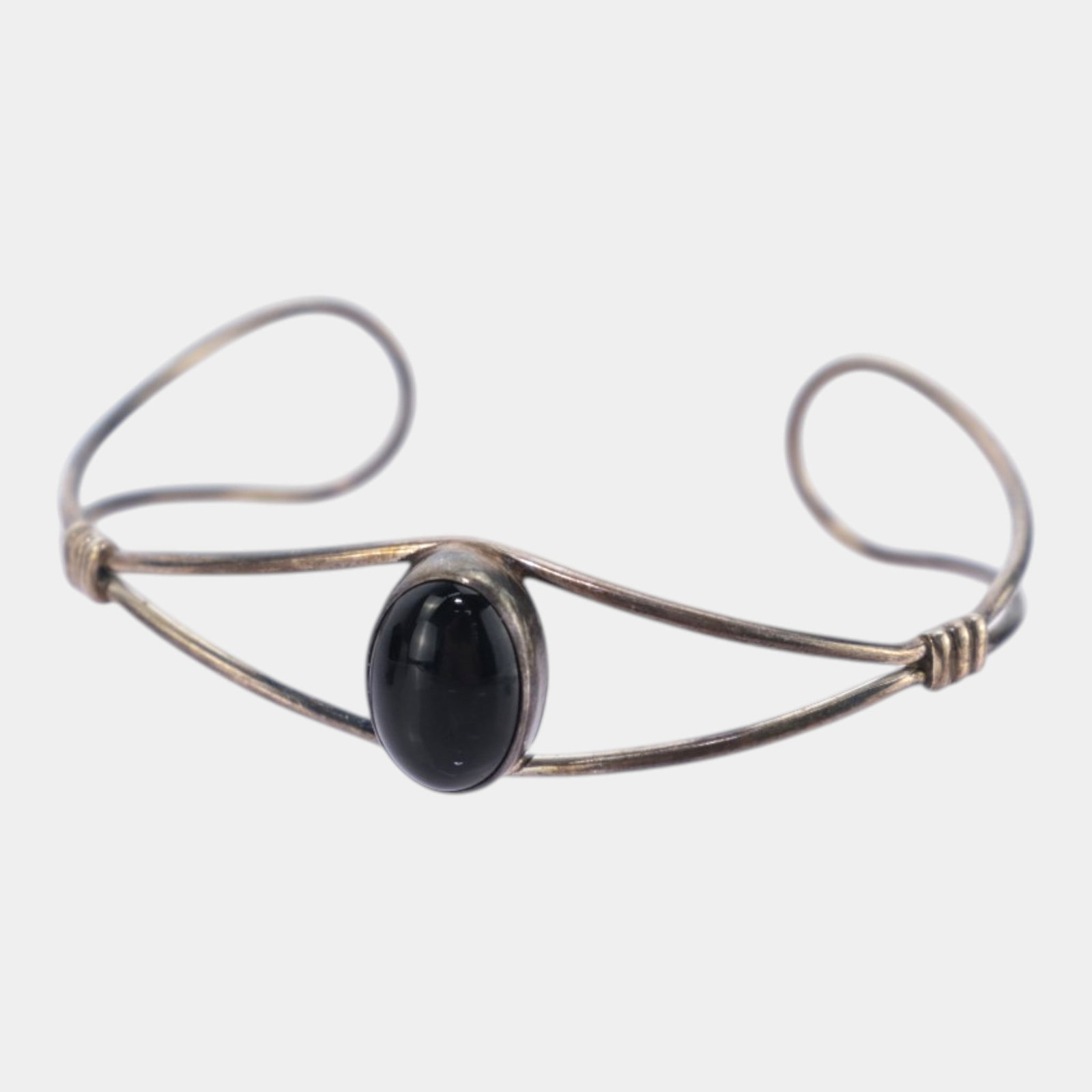 Larry Moses Yazzie Navajo Native American Sterling Silver Black Onyx Cuff Bracelet (1 of 4)