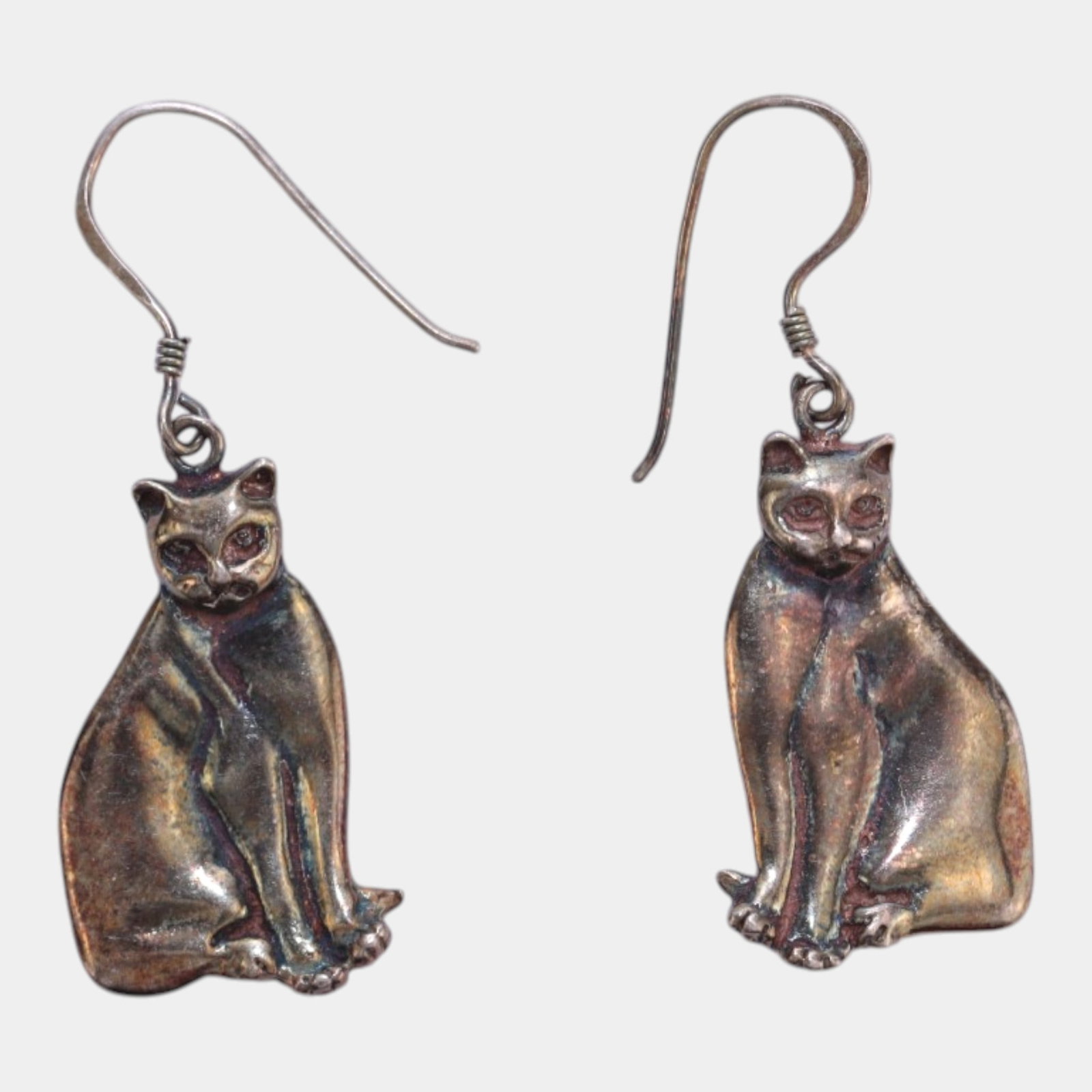 Sterling Silver Figural Cat Drop Earrings With Whimsical Folk Art Styling Jewelry (1 of 3)