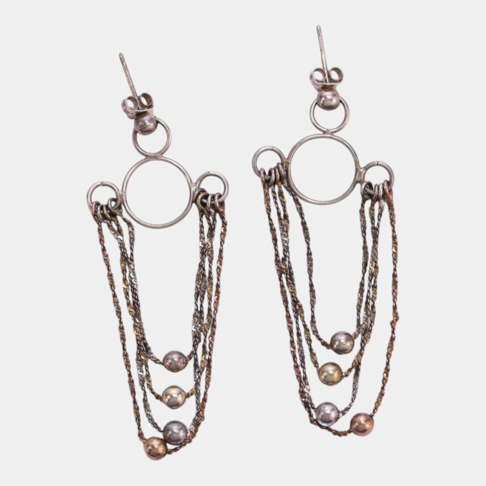 Sterling Silver Multi Strand Chain Dangle Hoop Drop Earrings Modernist Jewelry (1 of 2)