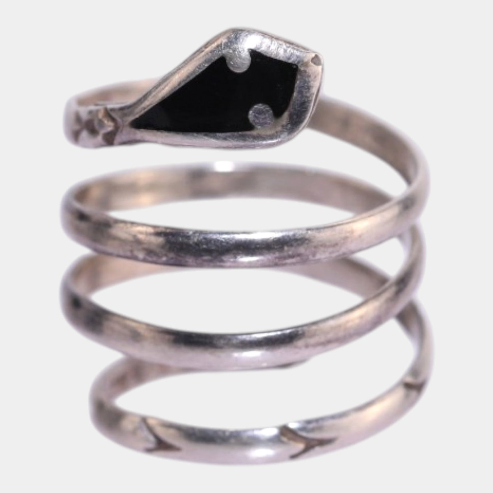 Sterling Silver Modernist Black Onyx Spiral Wrap Ring Jewelry Design Size 6 (1 of 3)