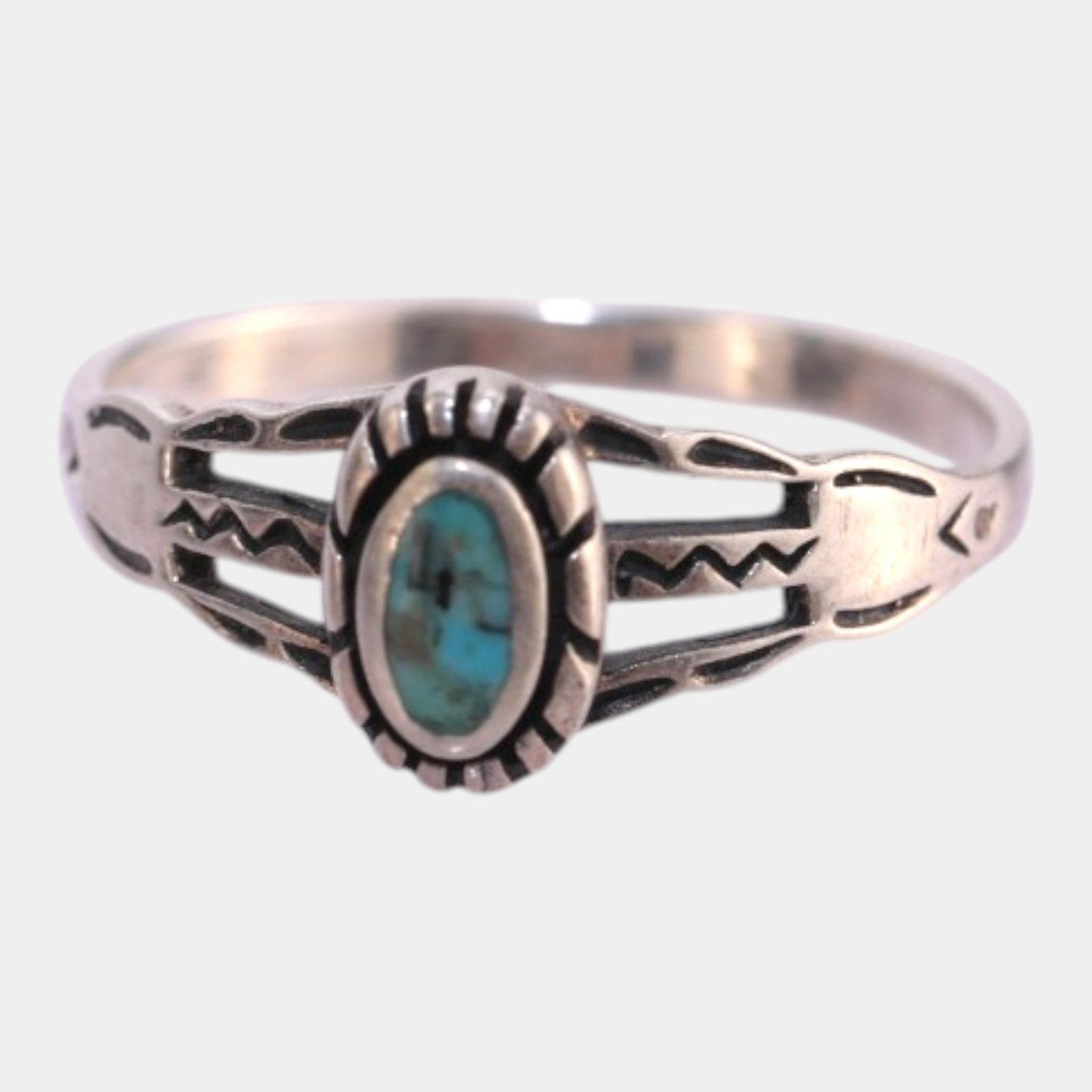 Sterling Silver Turquoise Cabochon Southwestern Openwork Band Ring Size 8.75 (1 of 4)