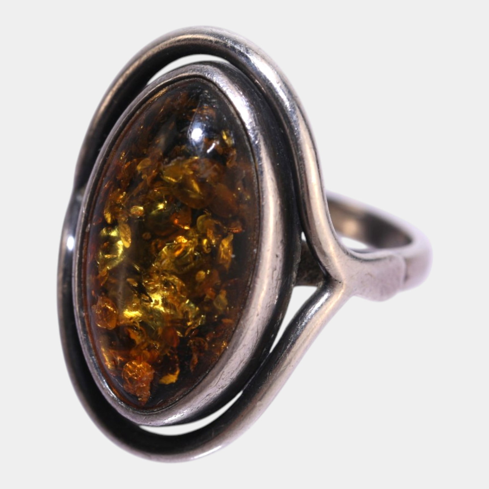 Sterling Silver 925 Baltic Amber Cabochon Modernist Openwork Statement Ring Size 4.75: We offer affordable in-house shipping on all items.For higher resolution images please visit bid.craftedauctions.com Excellent condition. Age related wear. Acid tested. Ring is size US 4.75. Ring weig