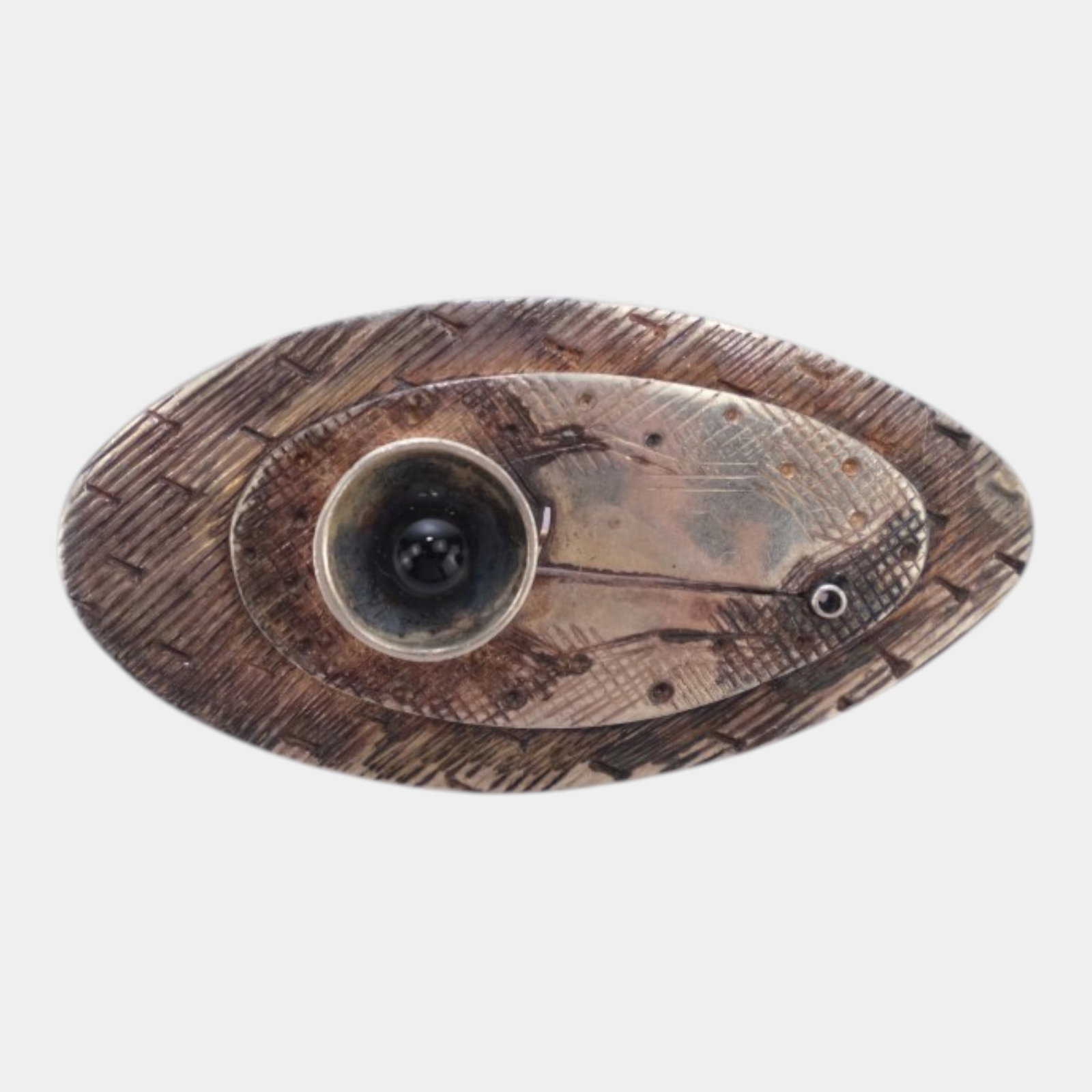 CAF Mid Century Modernist Sterling Silver And Black Stone Abstract Brooch (1 of 3)