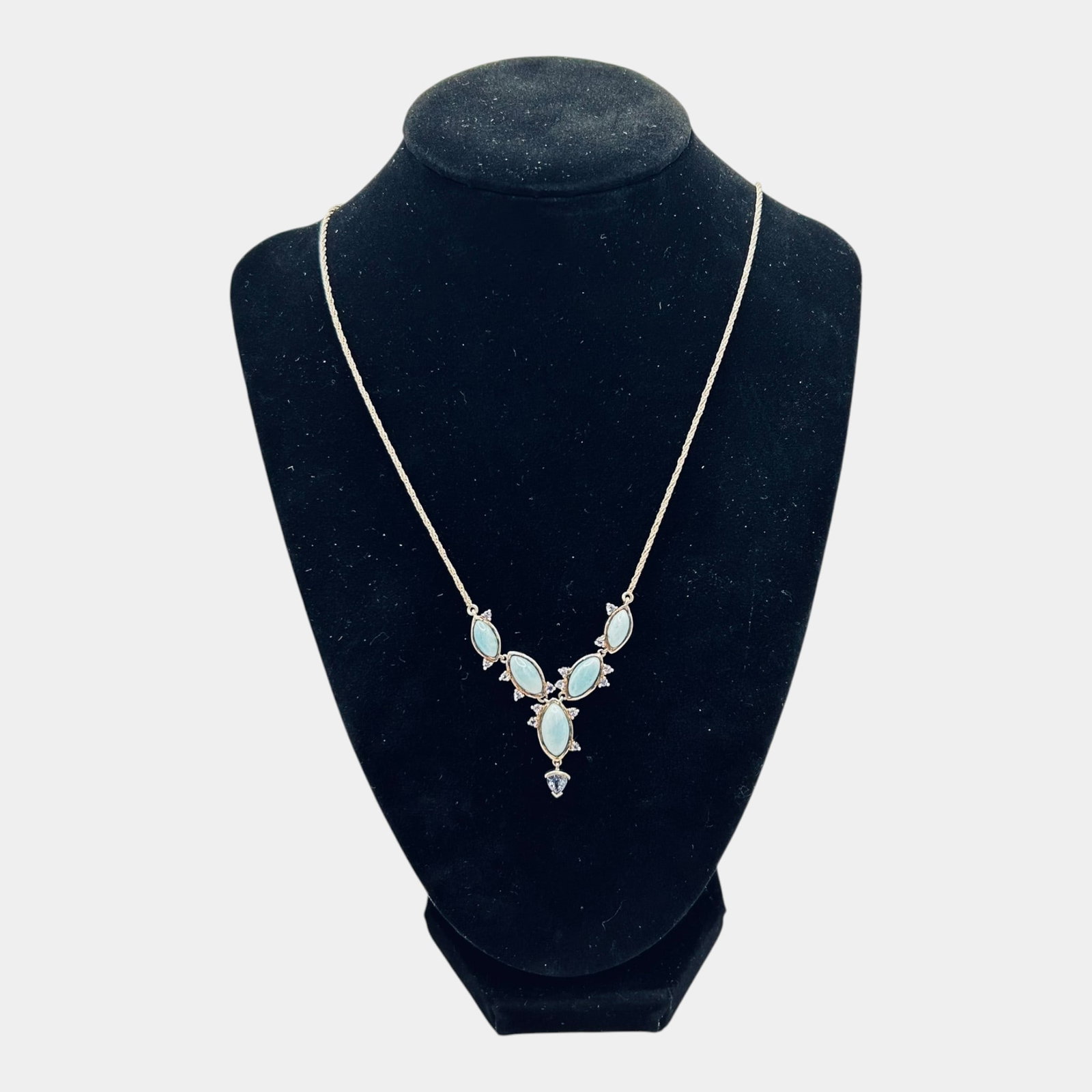 Sterling Silver 925 Turquoise Cabochon And Iolite Accent Necklace Statement Necklace (1 of 6)