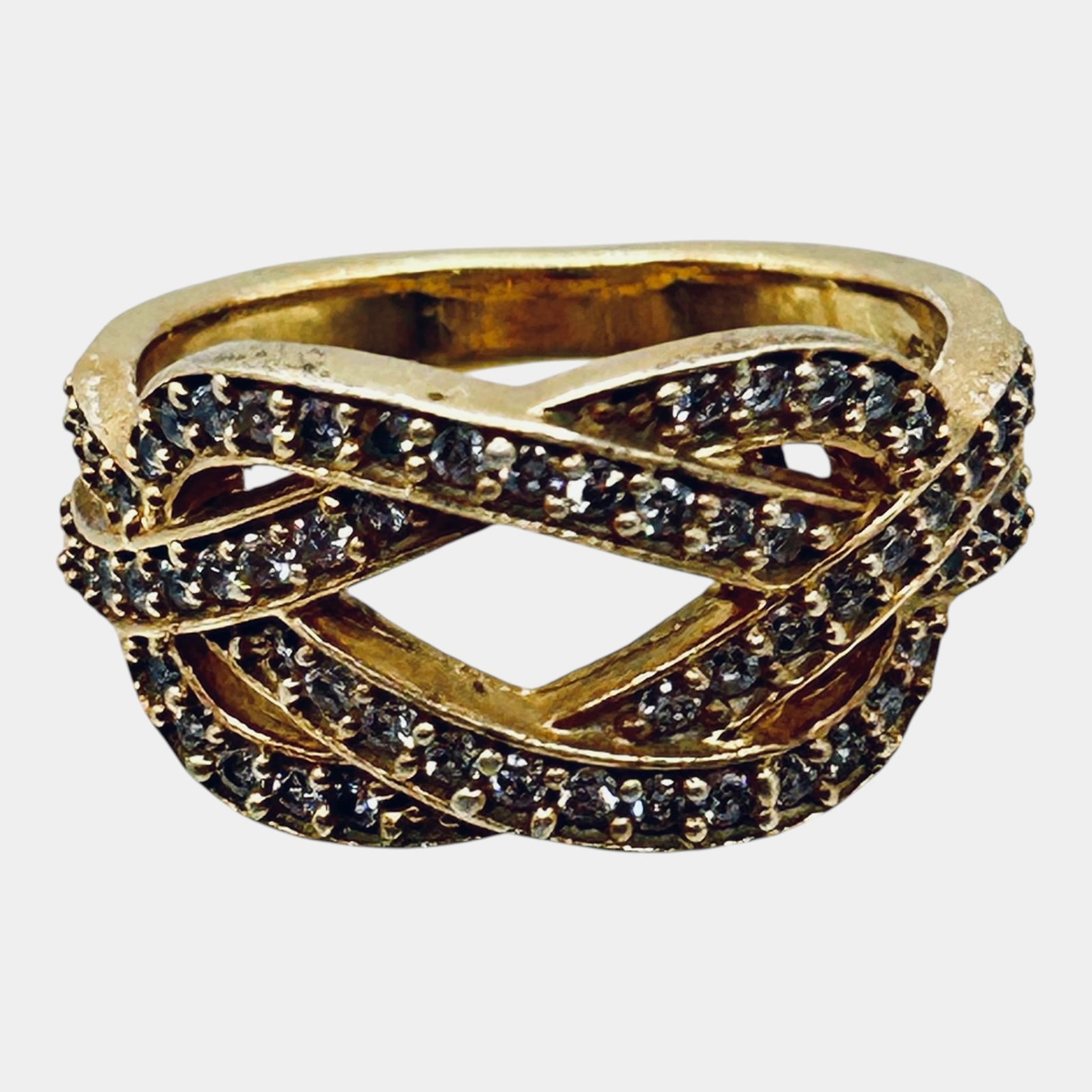Sterling Silver Black Stone Accent Interwoven Crossover Band Ring Openwork Design Size 7 (1 of 6)