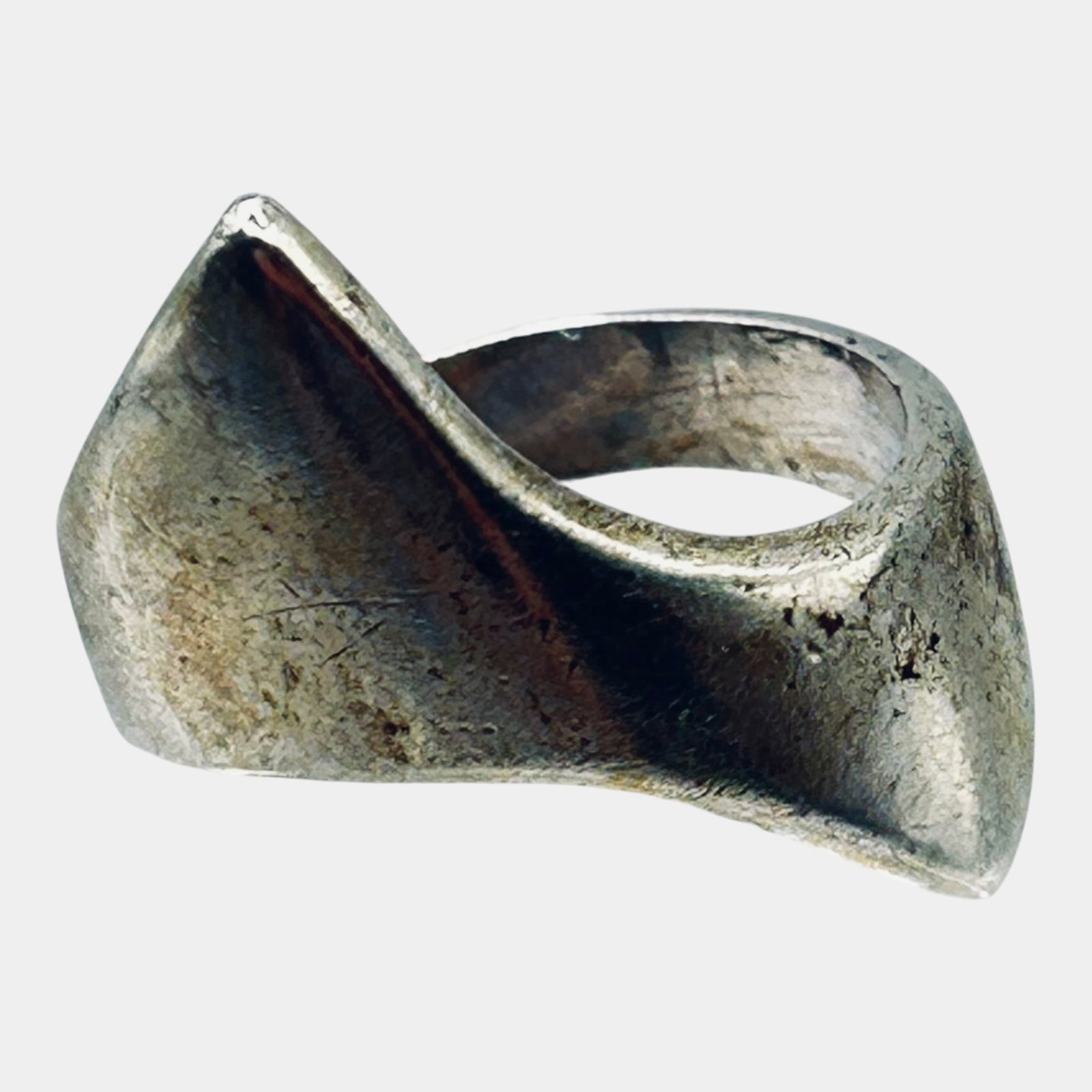 Sterling Silver Modernist Asymmetrical Freeform Ring Sculptural Wave Design Size 7.75 (1 of 6)
