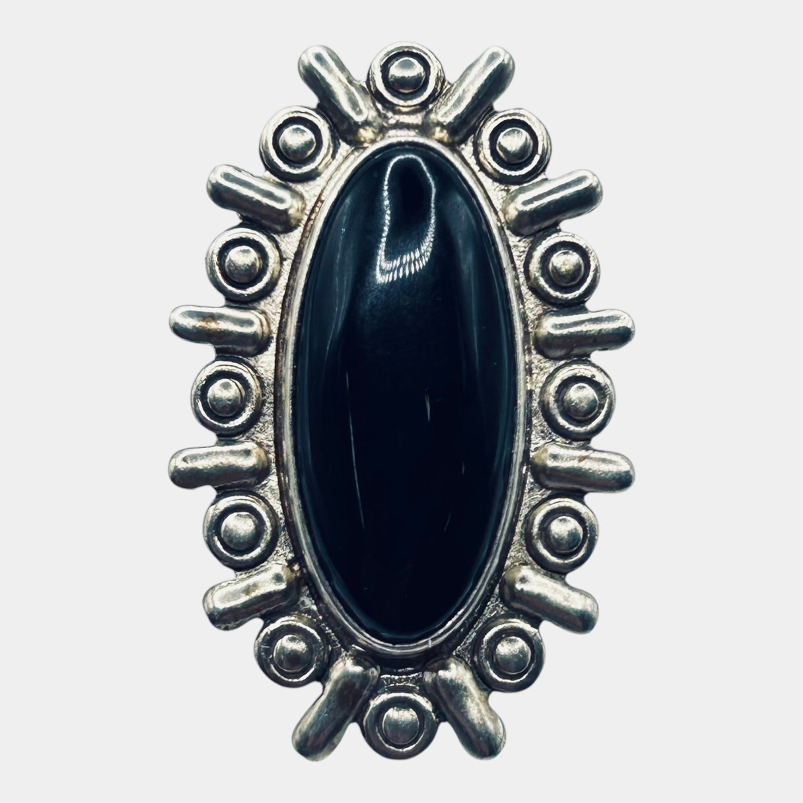 Mexico Sterling Silver Large Cabochon Ring Sunburst Beadwork Statement Ring Size 7.5 (1 of 7)